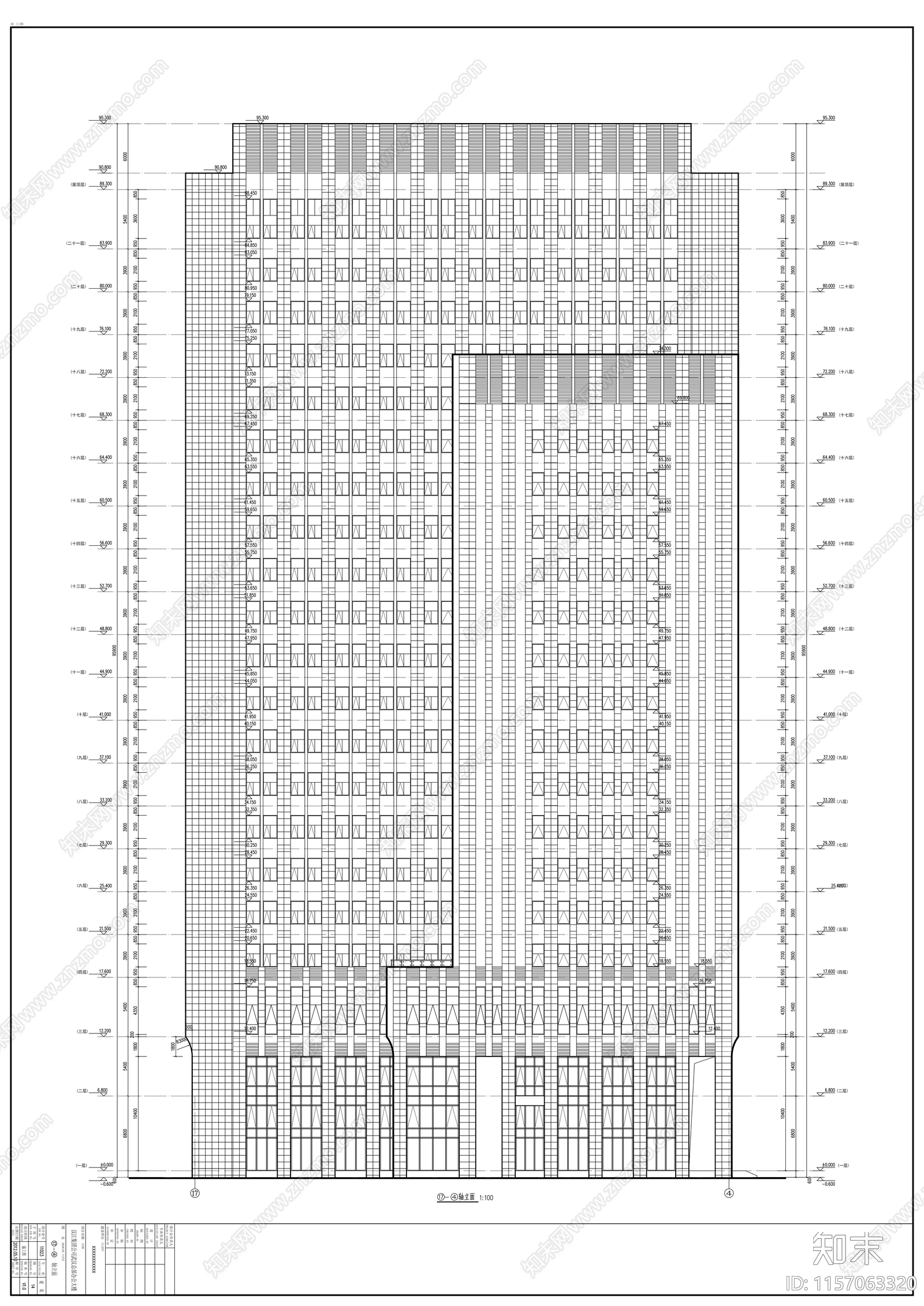 高层幕墙立面办公大楼知名企业建cad施工图下载【ID:1157063320】