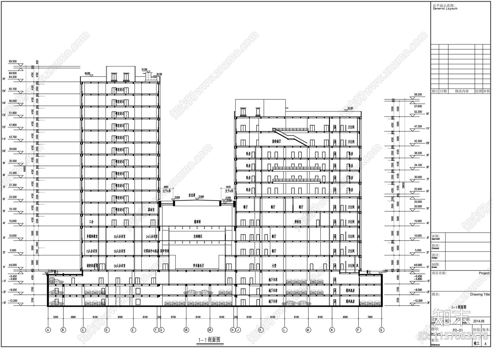 高层现代风格幕墙装饰研究院建cad施工图下载【ID:1157063678】