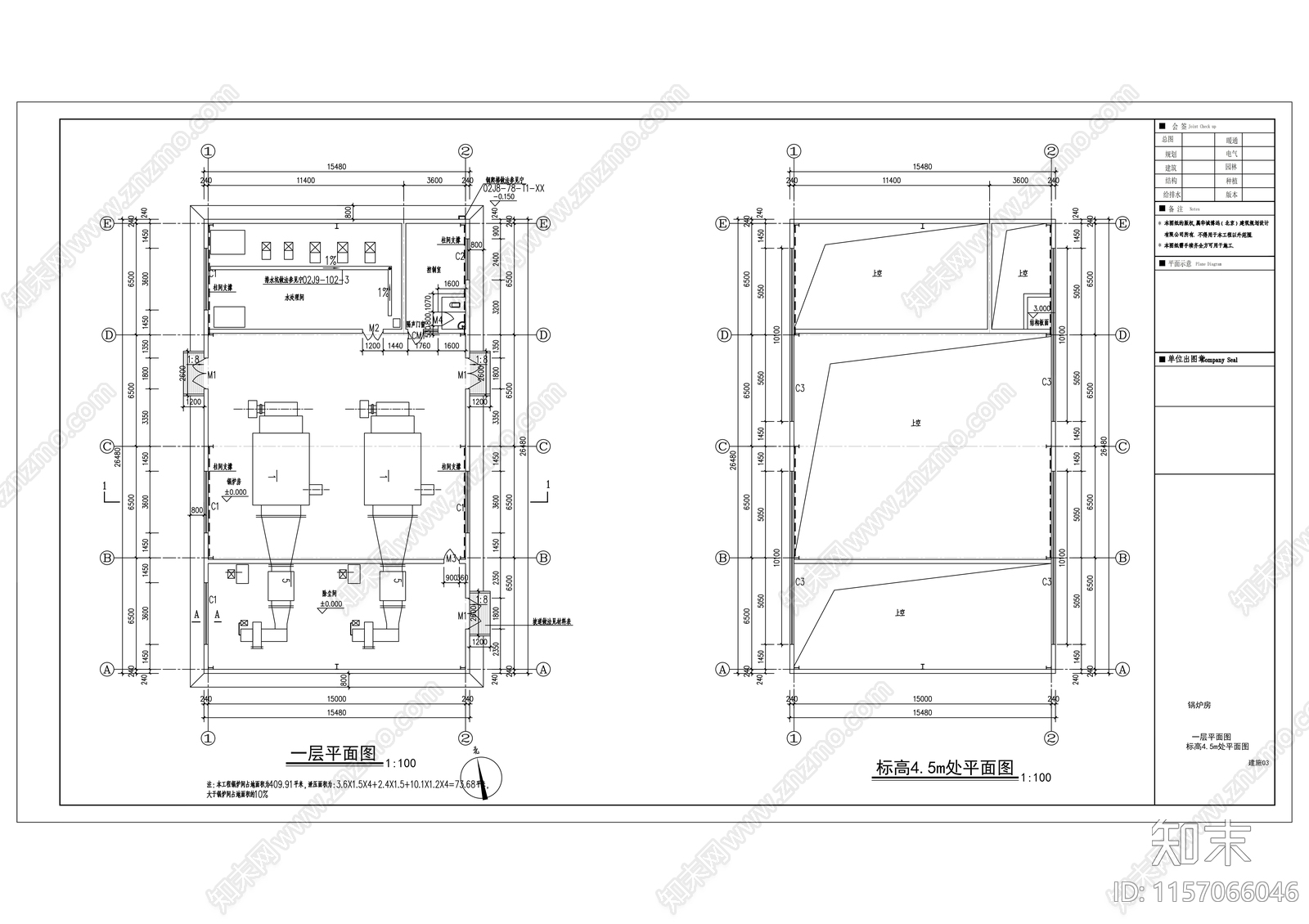 锅炉房建筑图cad施工图下载【ID:1157066046】