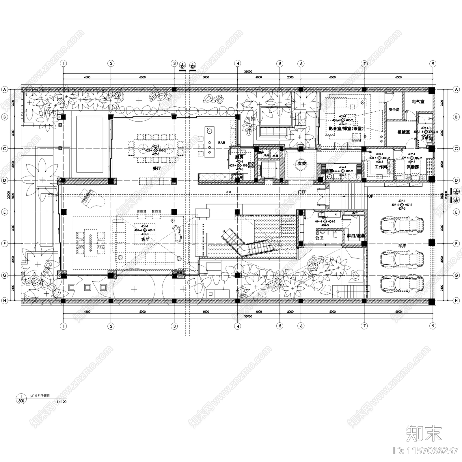 现代简约三亚海棠湾四季酒店别墅三层室内家装cad施工图下载【ID:1157066257】