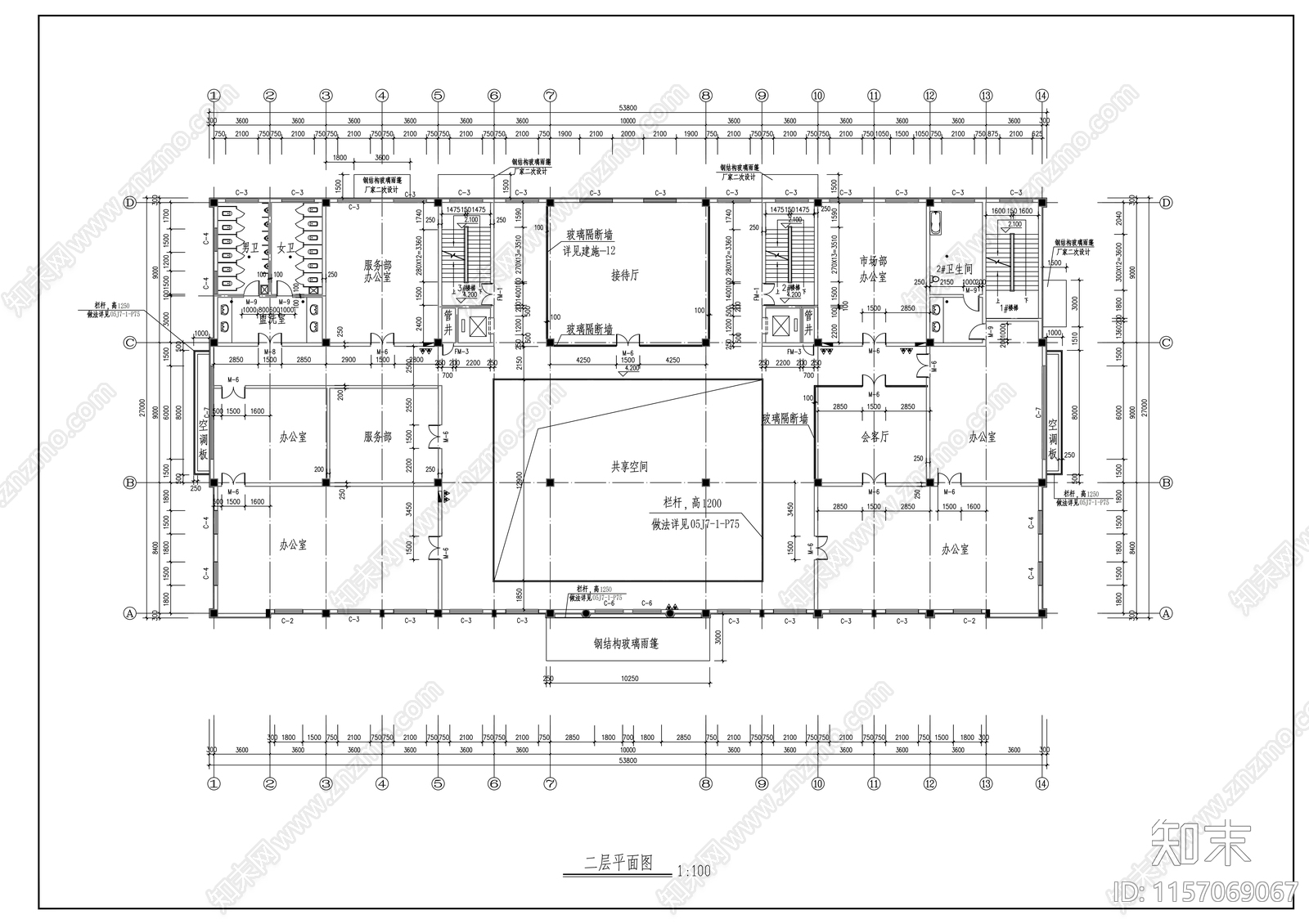 六层办公楼建cad施工图下载【ID:1157069067】