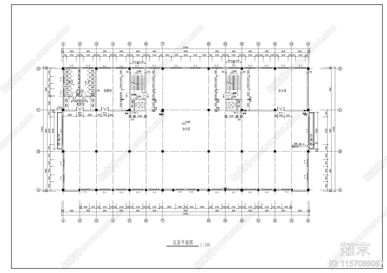 六层办公楼建cad施工图下载【ID:1157069067】