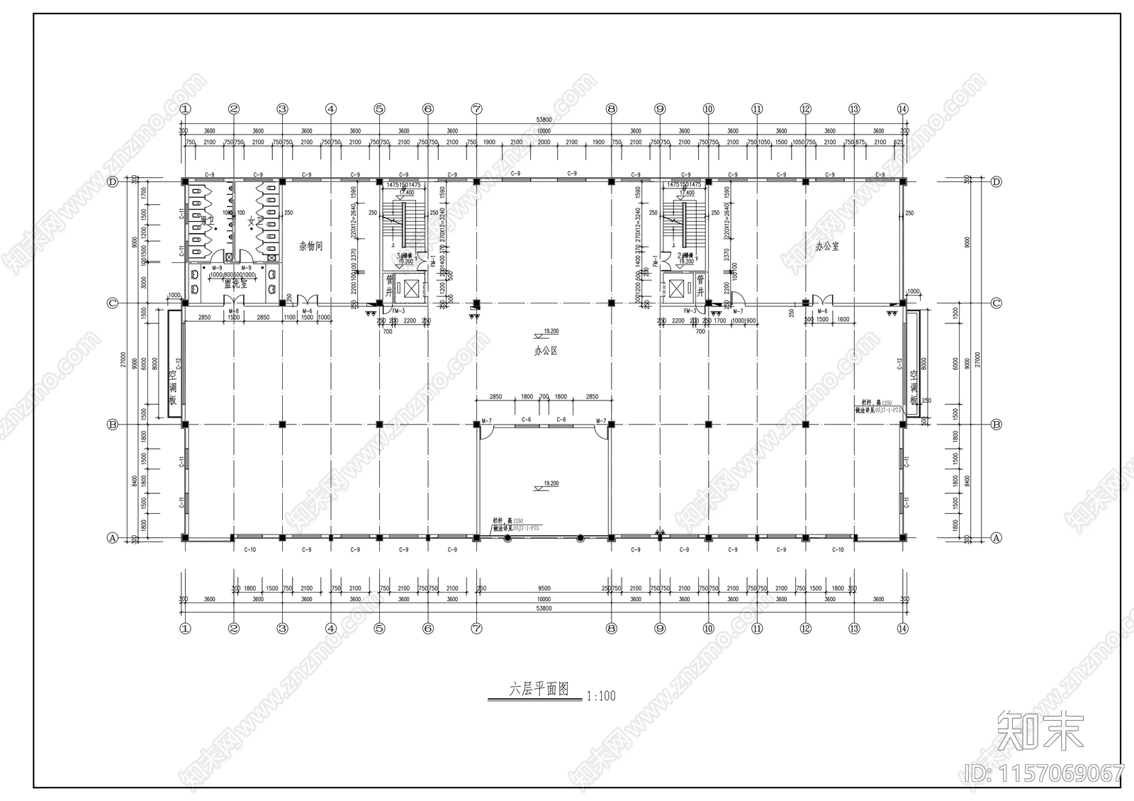 六层办公楼建cad施工图下载【ID:1157069067】