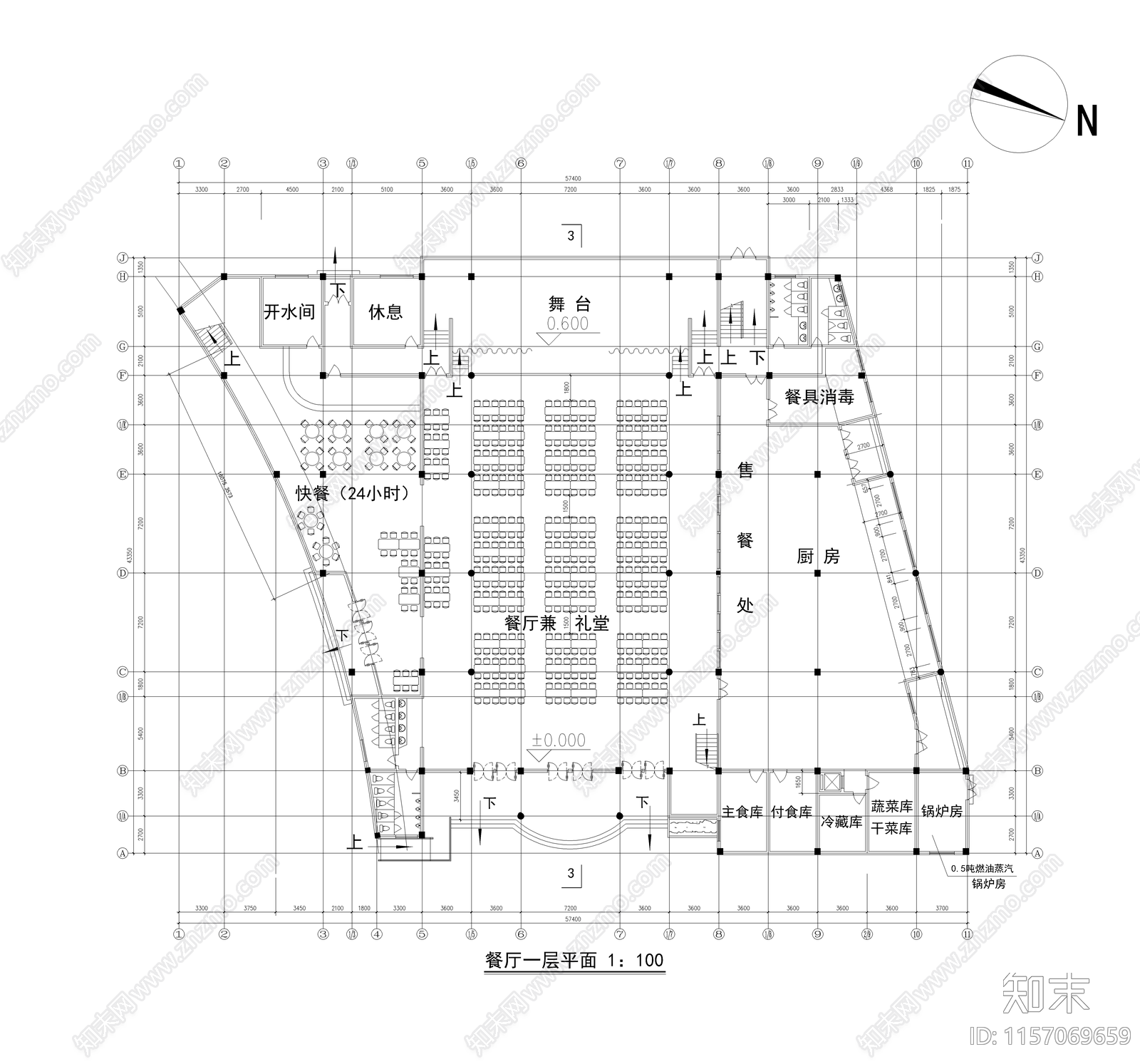 中学食堂cad施工图下载【ID:1157069659】