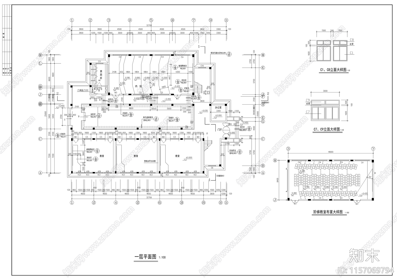 医学院教学楼建cad施工图下载【ID:1157069794】