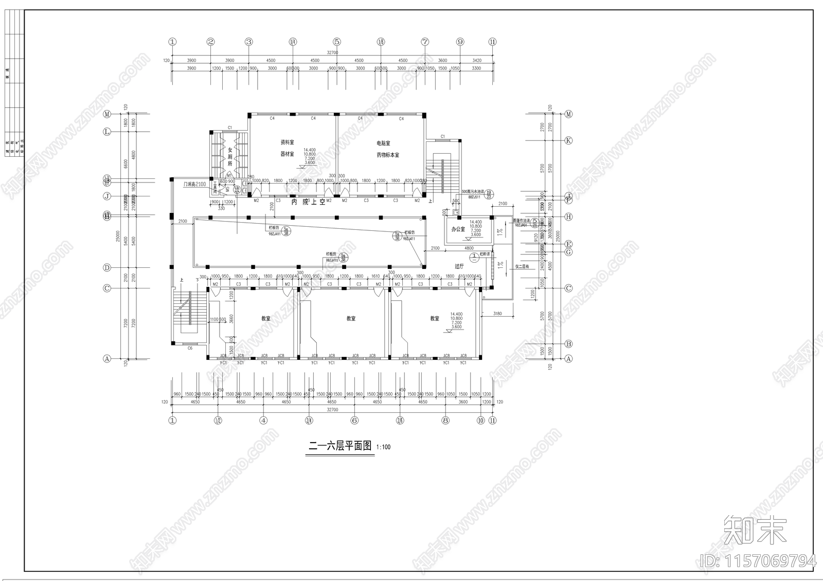 医学院教学楼建cad施工图下载【ID:1157069794】