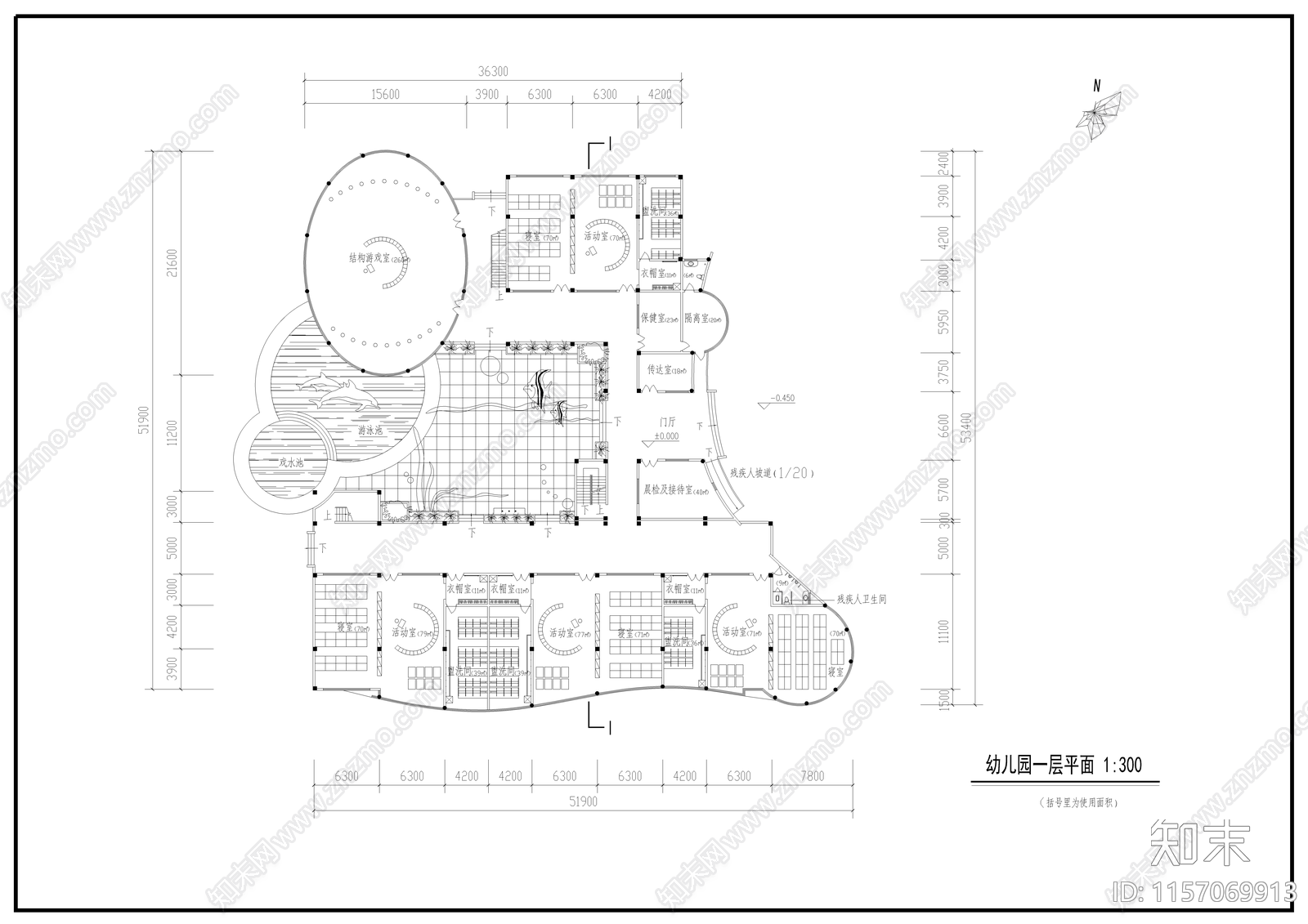 幼儿园建筑cad施工图下载【ID:1157069913】