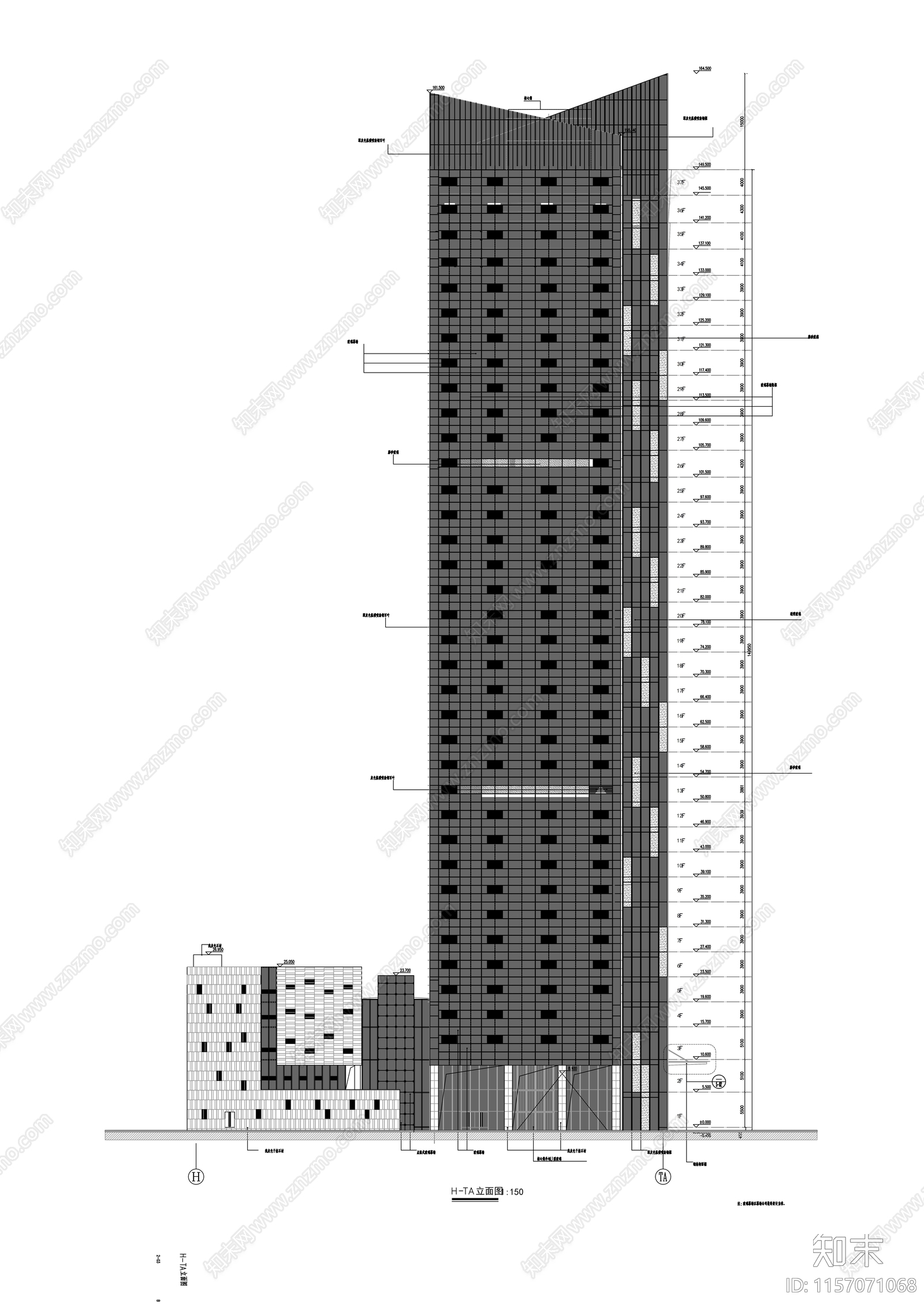 三十七层国际贸易中心办公楼建cad施工图下载【ID:1157071068】