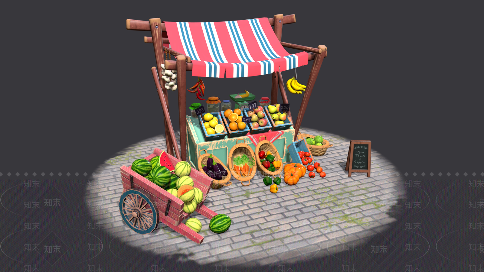 现代水果摊3D模型下载【ID:1157072162】