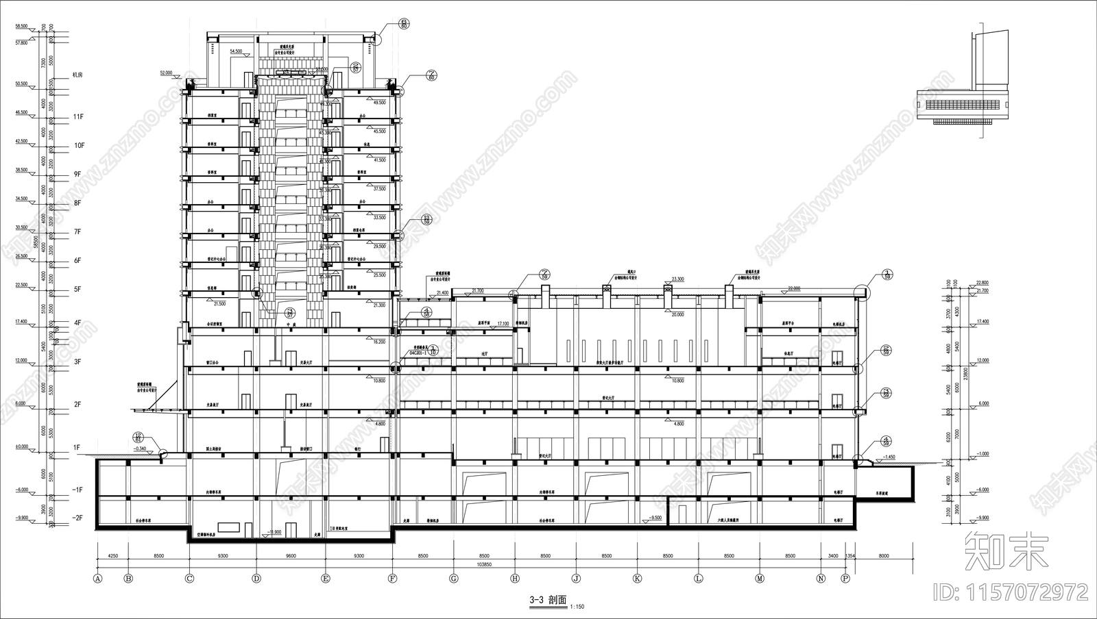 十一层办公楼建筑图cad施工图下载【ID:1157072972】