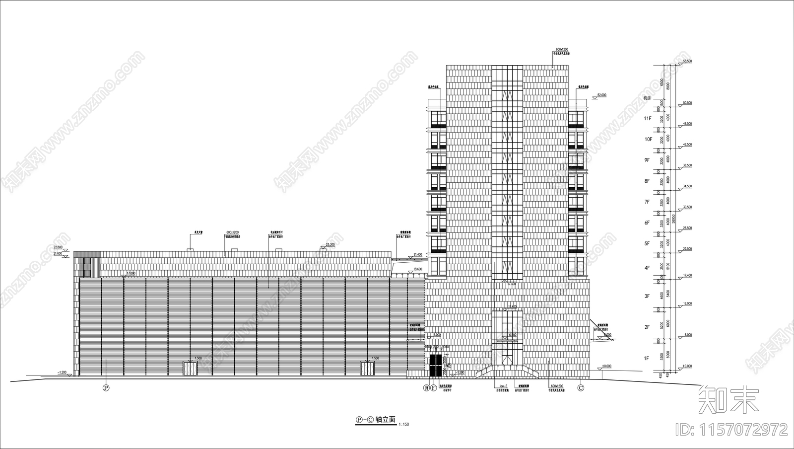 十一层办公楼建筑图cad施工图下载【ID:1157072972】