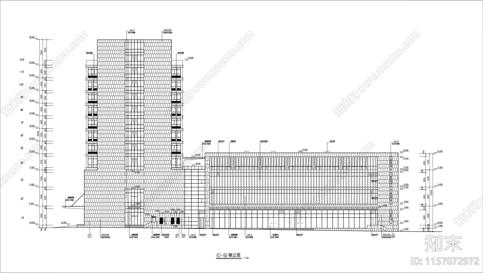 十一层办公楼建筑图cad施工图下载【ID:1157072972】