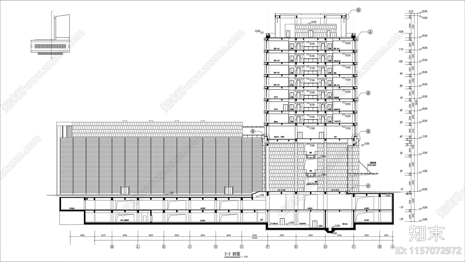 十一层办公楼建筑图cad施工图下载【ID:1157072972】