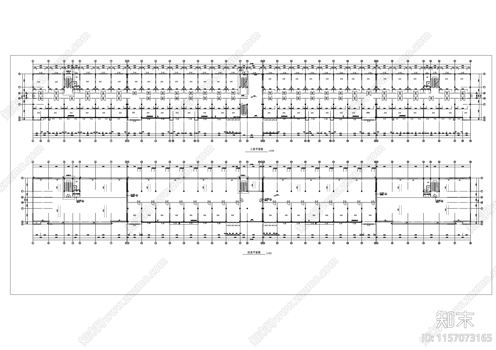 四层办公综合楼建cad施工图下载【ID:1157073165】