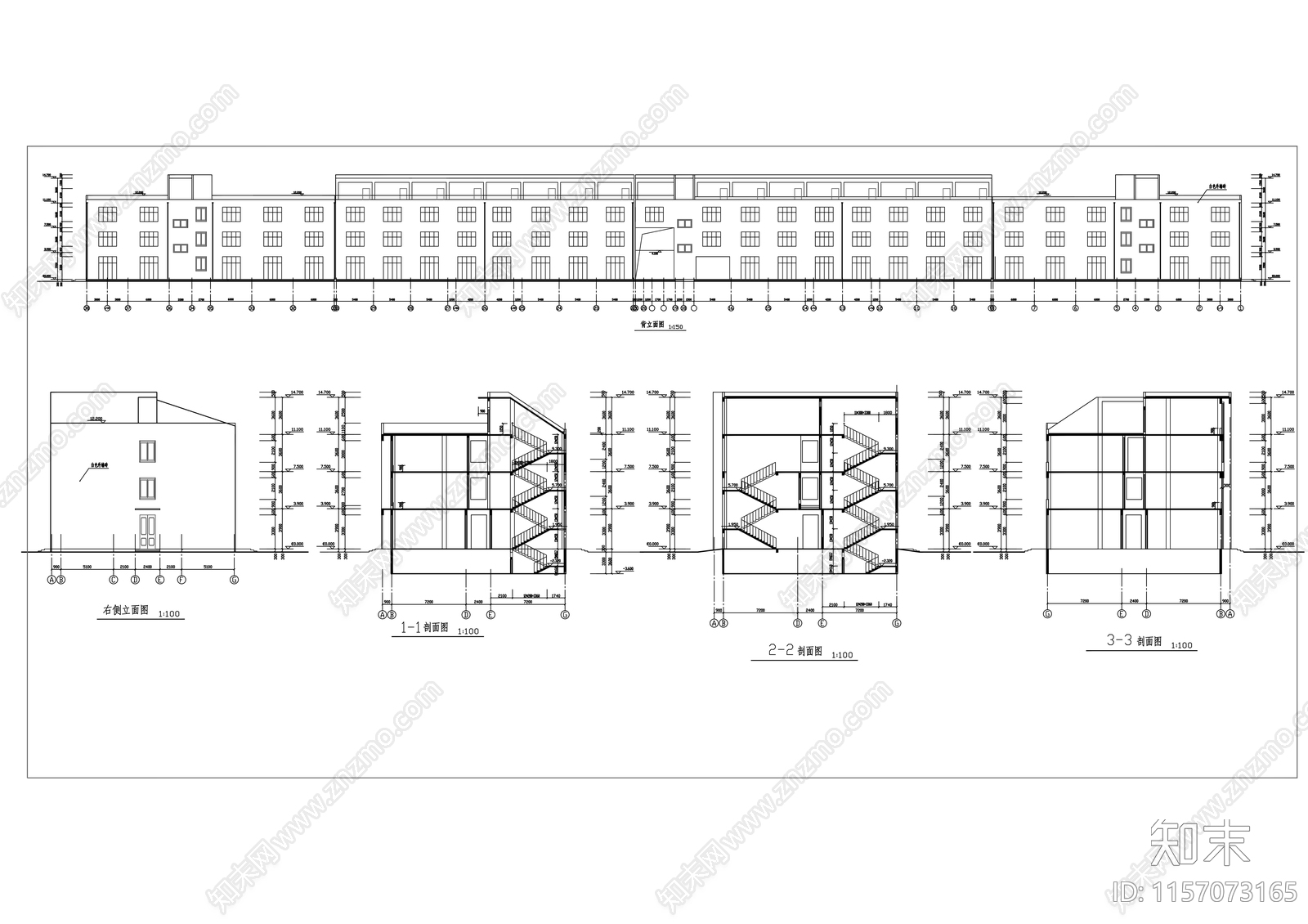 四层办公综合楼建cad施工图下载【ID:1157073165】