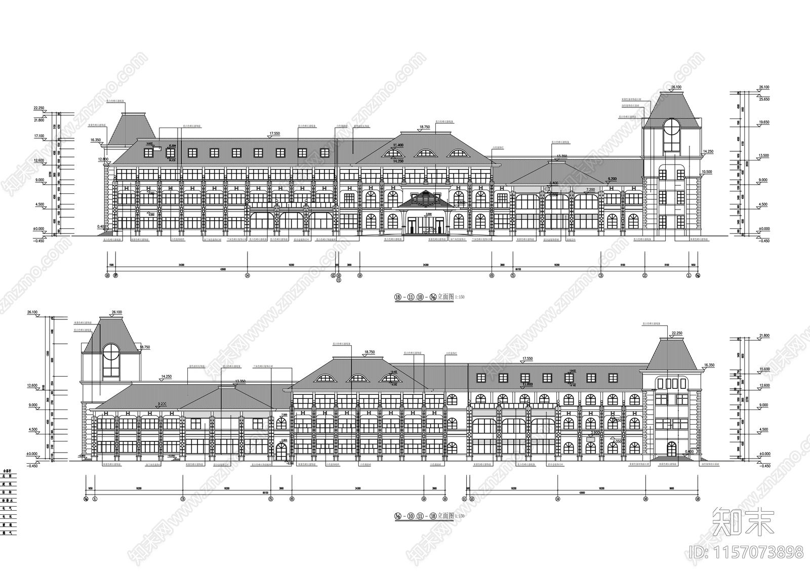 西班牙风格四层接待中心建cad施工图下载【ID:1157073898】