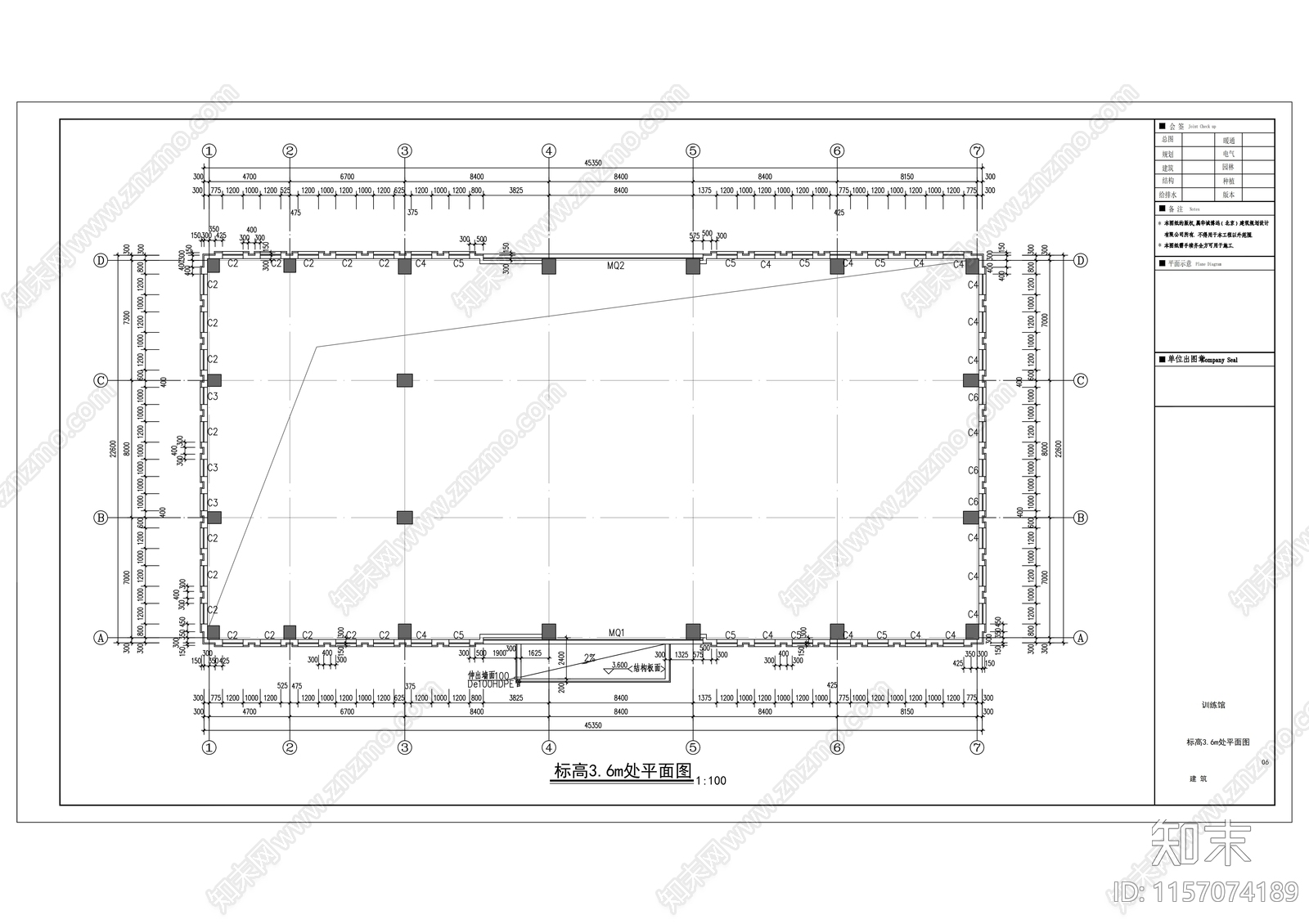 训练馆建筑图cad施工图下载【ID:1157074189】