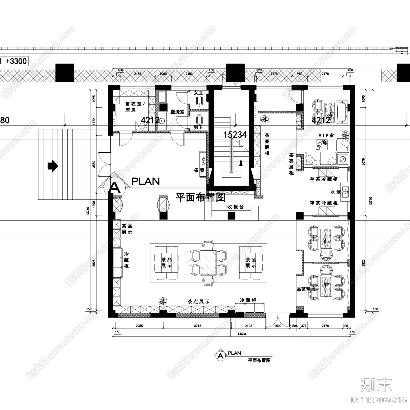 中式盛皇茗茶西南路店茶室茶馆室内工装cad施工图下载【ID:1157074716】