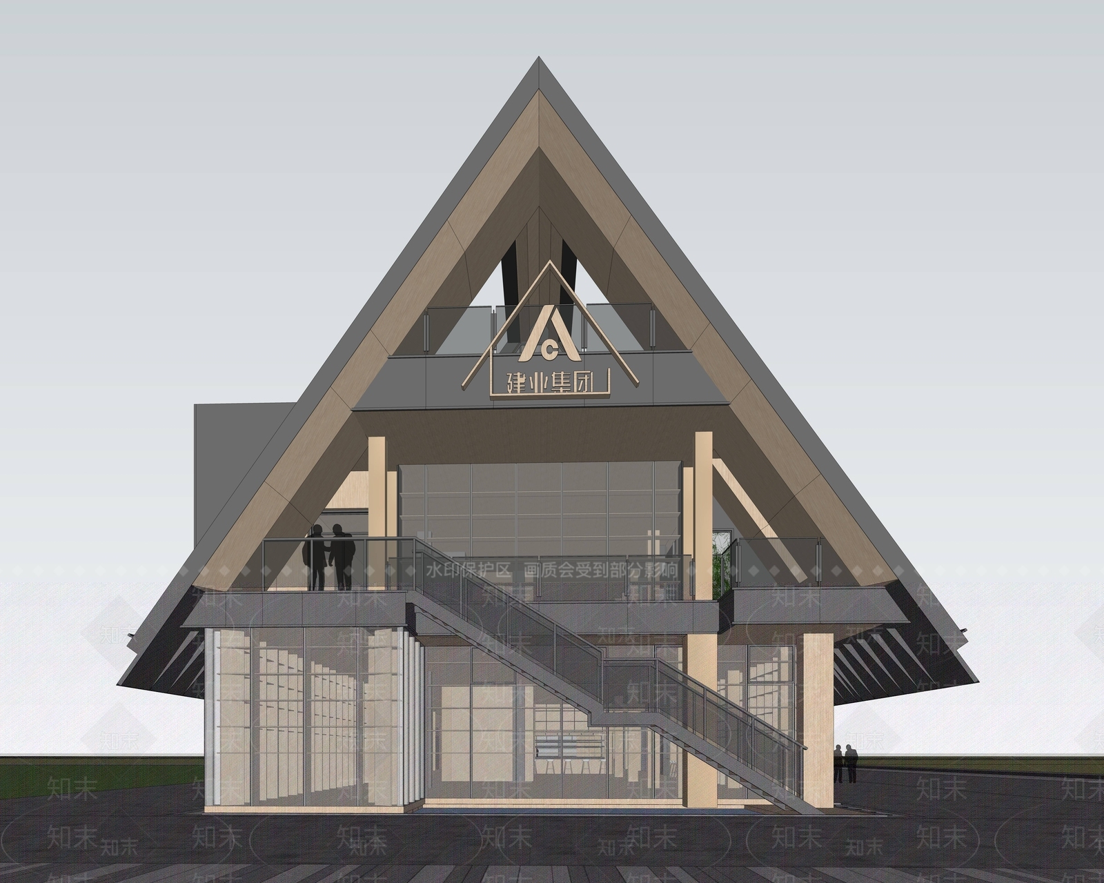 现代坡屋顶商业建筑SU模型下载【ID:1157078807】