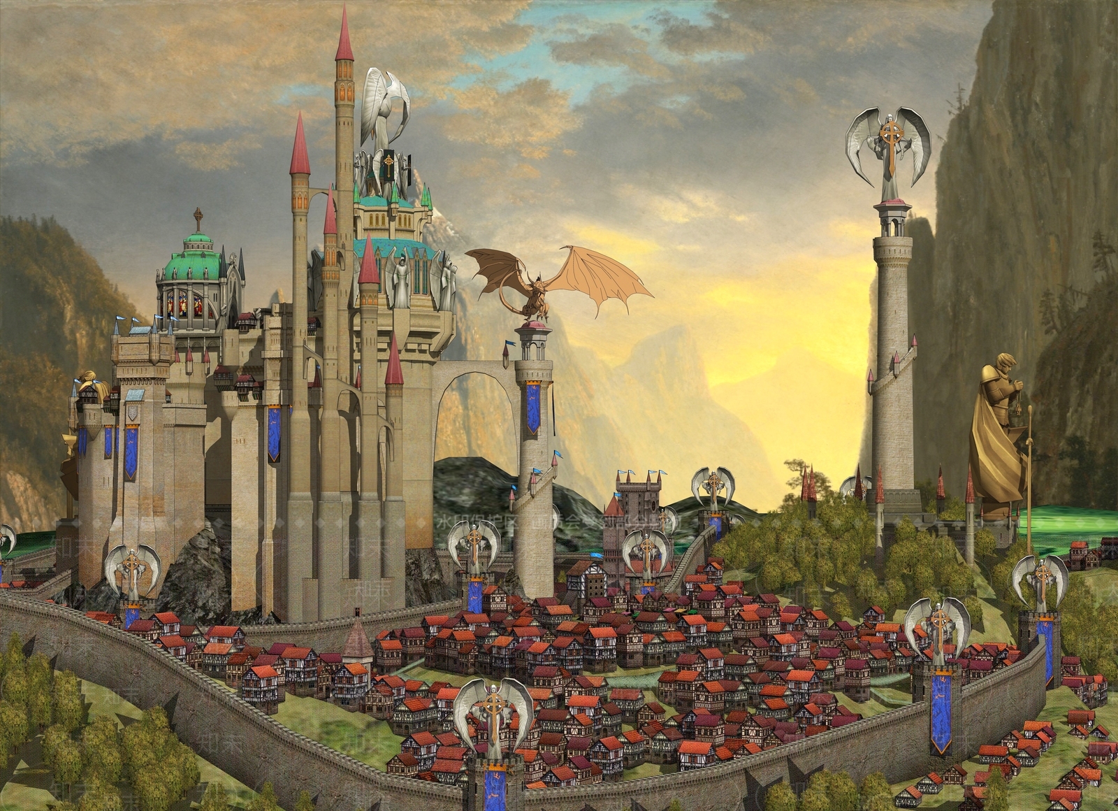 欧式奇幻城堡小镇影视游戏SU模型下载【ID:1157084490】