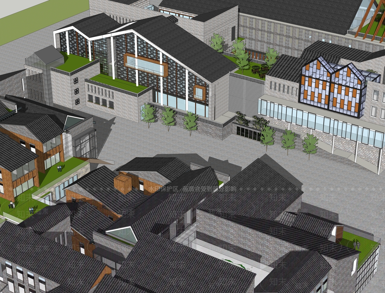 中式坡屋顶商铺单体建筑SU模型下载【ID:1157084496】