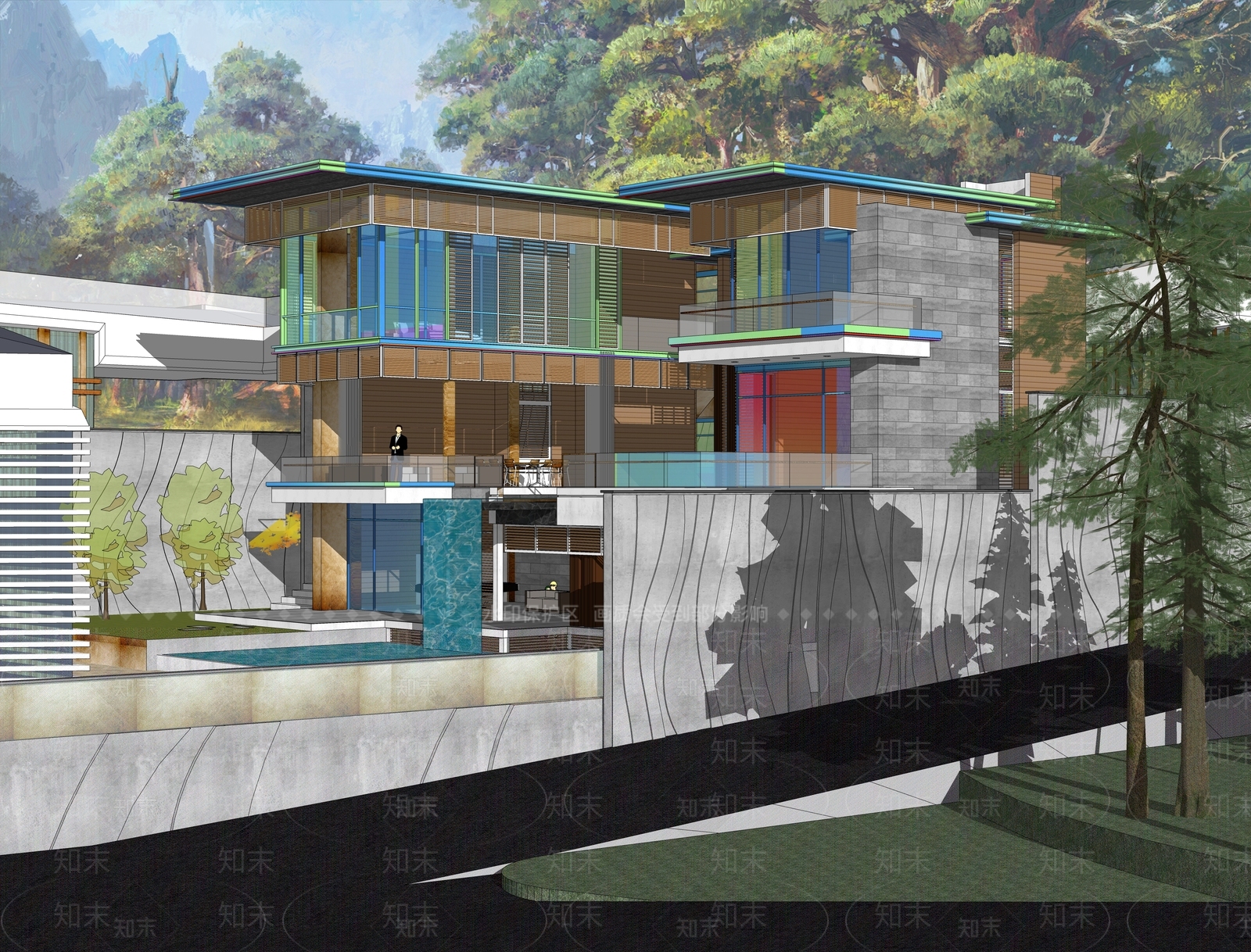 现代山地别墅SU模型下载【ID:1157084568】