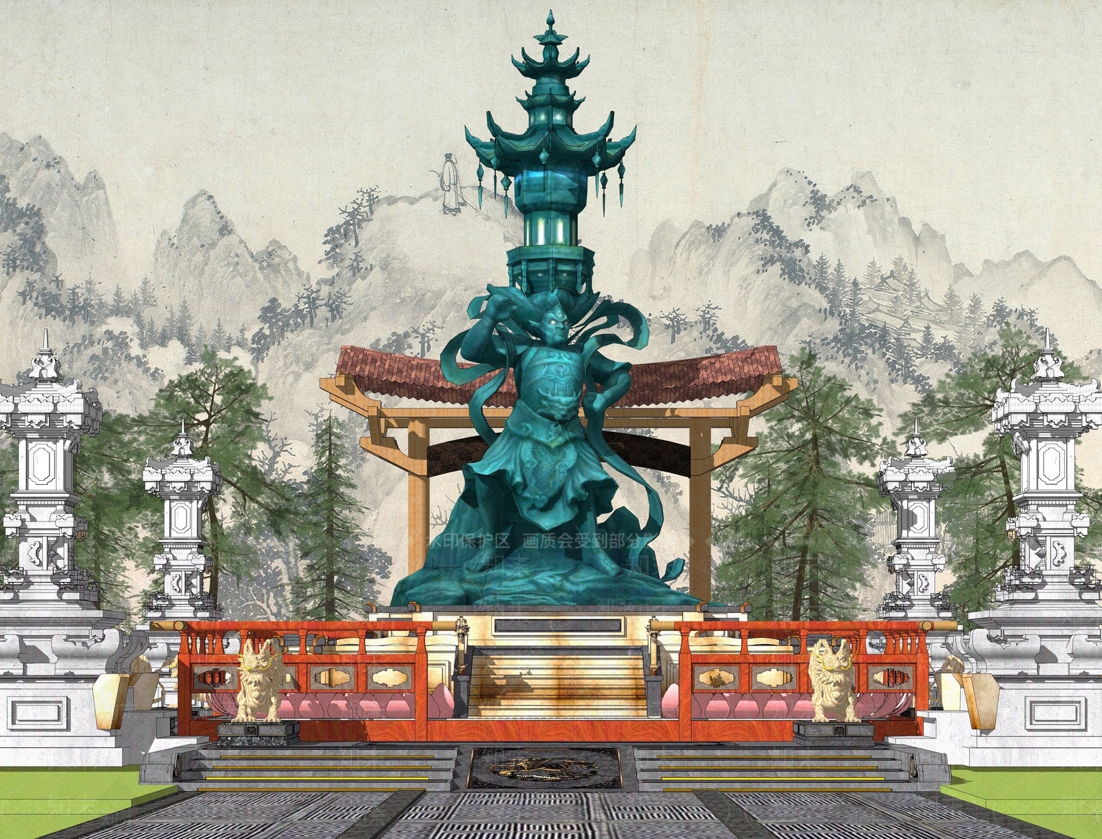 现代寺庙神像佛龛雕塑SU模型下载【ID:1157084770】