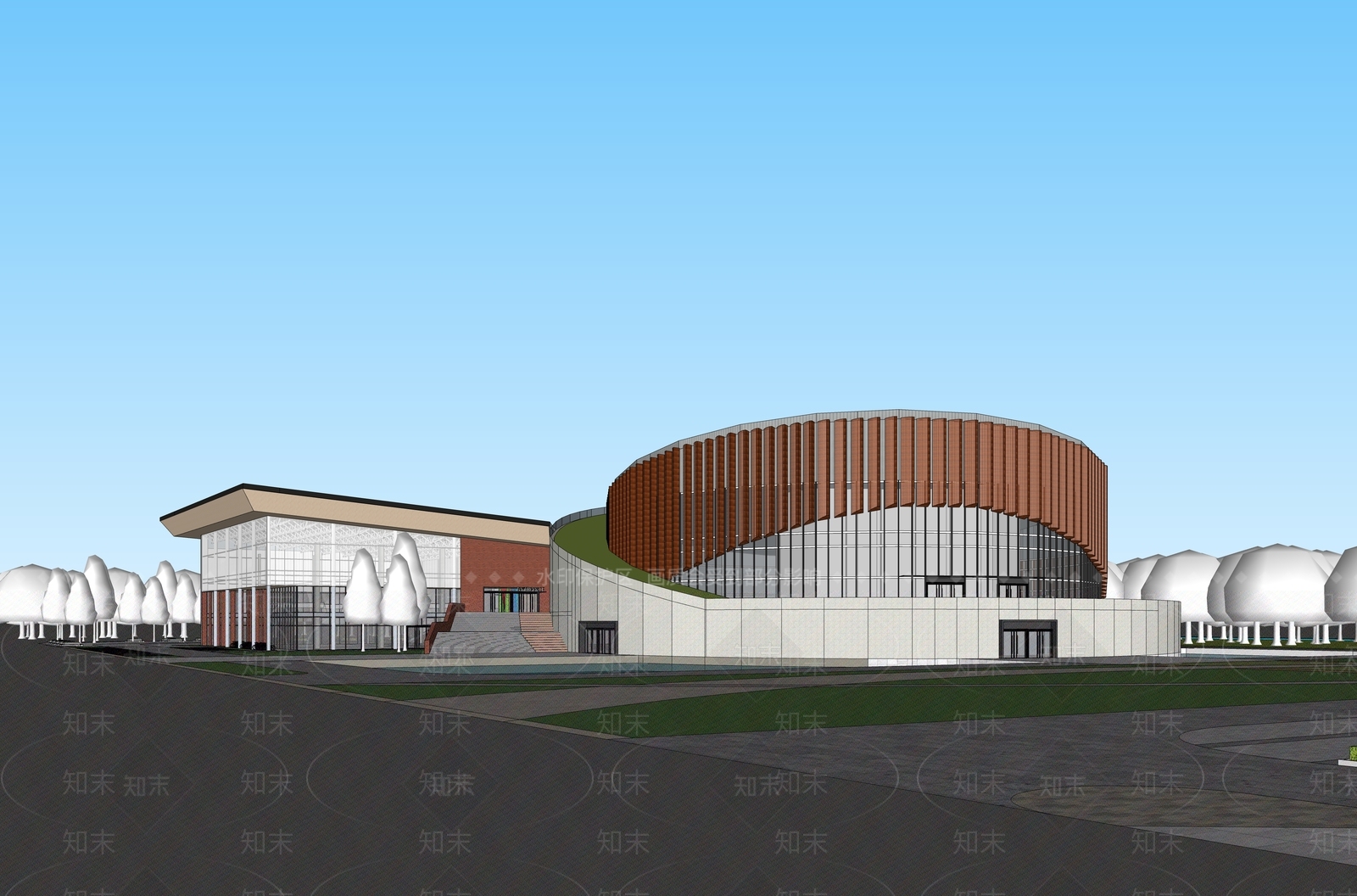现代校园文化场馆建筑SU模型下载【ID:1157090956】