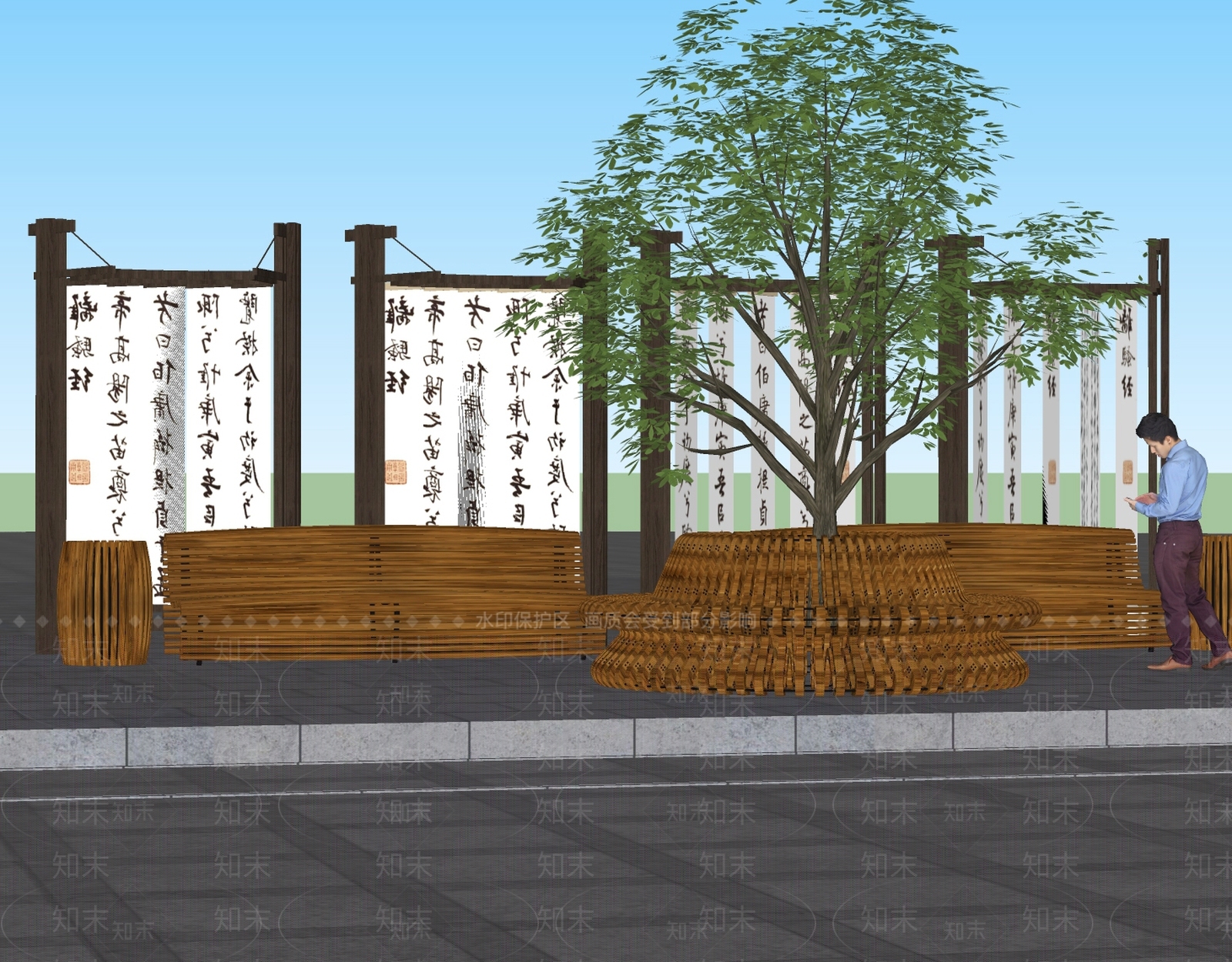 新中式公园景观座椅SU模型下载【ID:1157091493】
