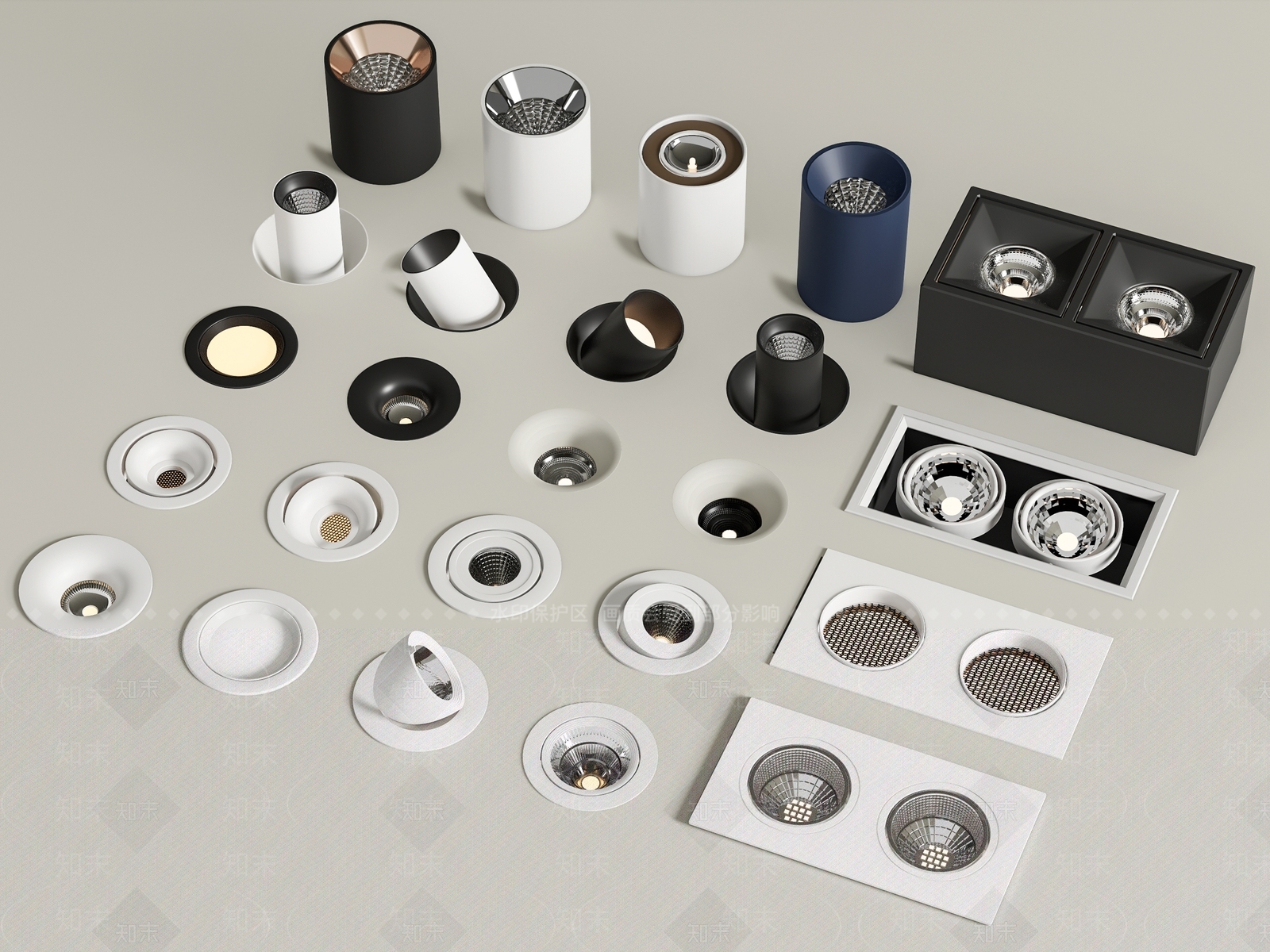 现代筒灯射灯组合3D模型下载【ID:1157091869】