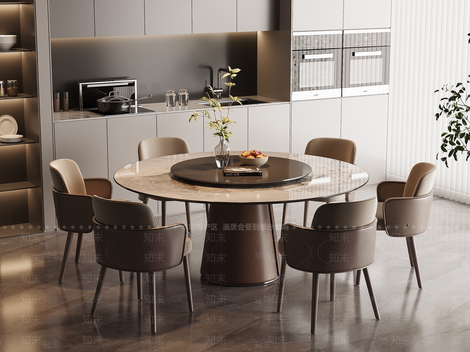 现代大理石餐桌椅组合3D模型下载【ID:1157094934】