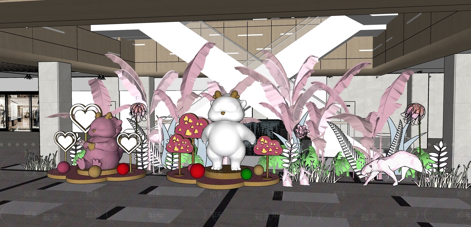 现代商场龙年美陈SU模型下载【ID:1157096200】