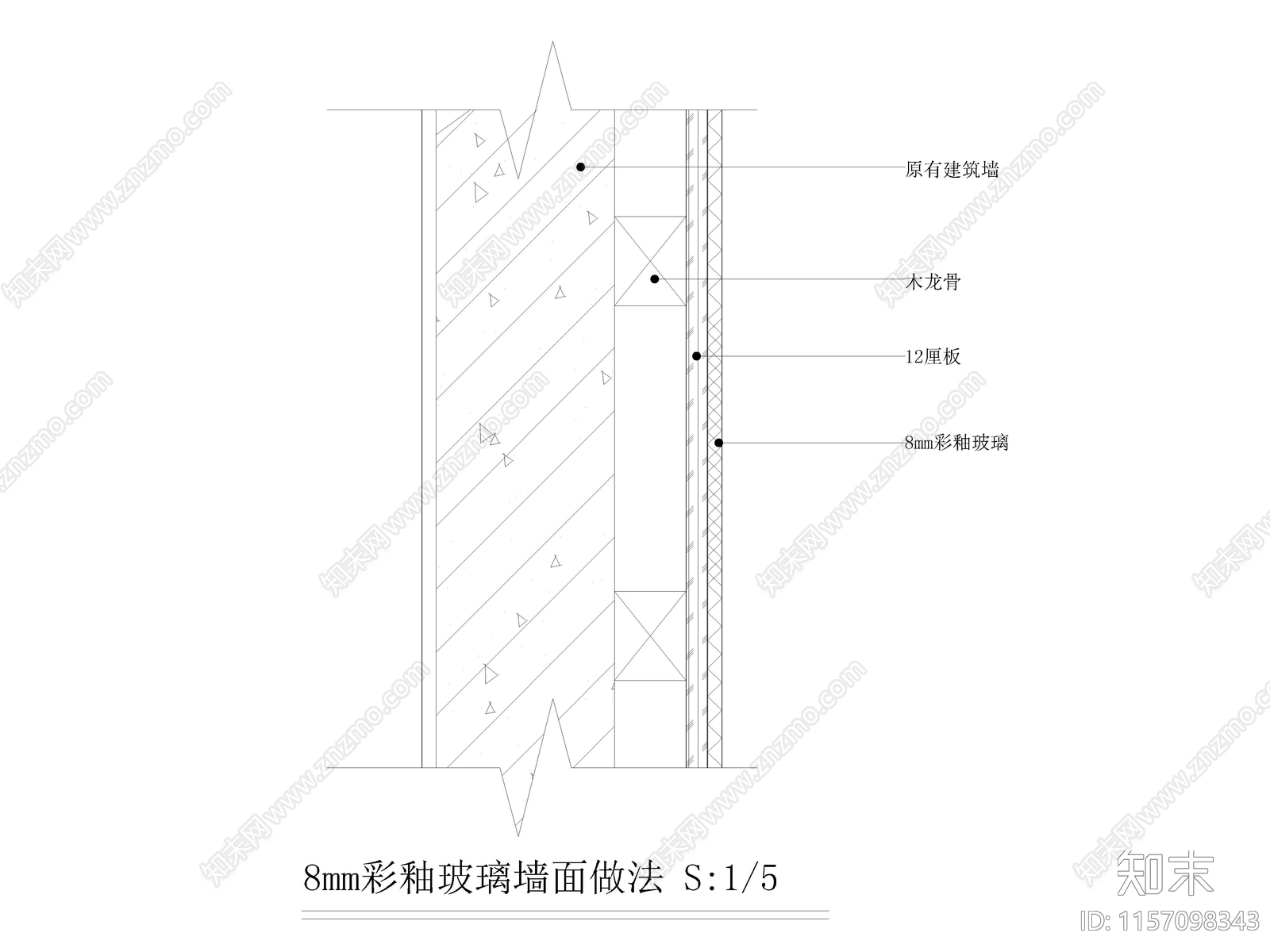 彩釉玻璃墙面做法cad施工图下载【ID:1157098343】