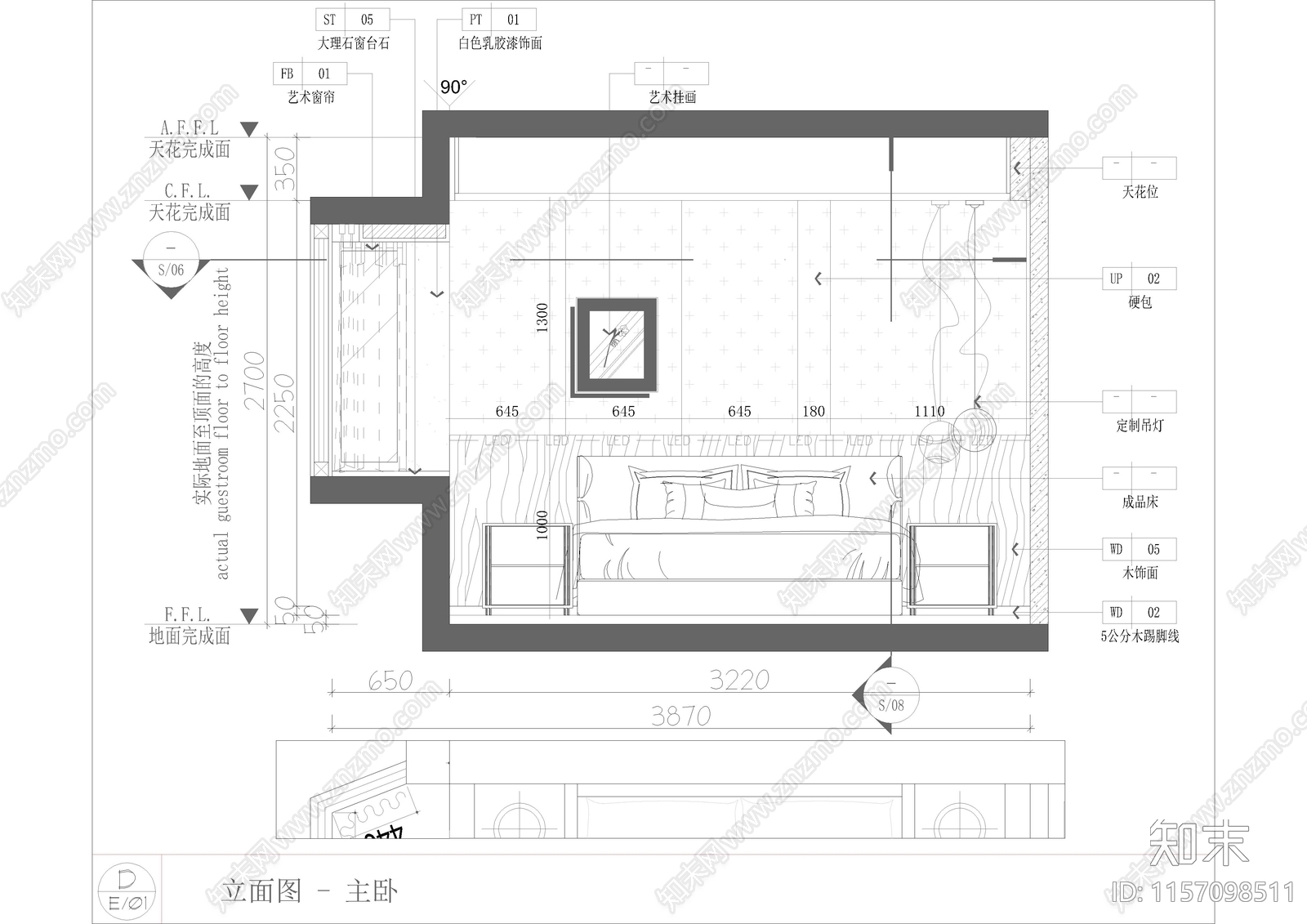 现代卧室cad施工图下载【ID:1157098511】