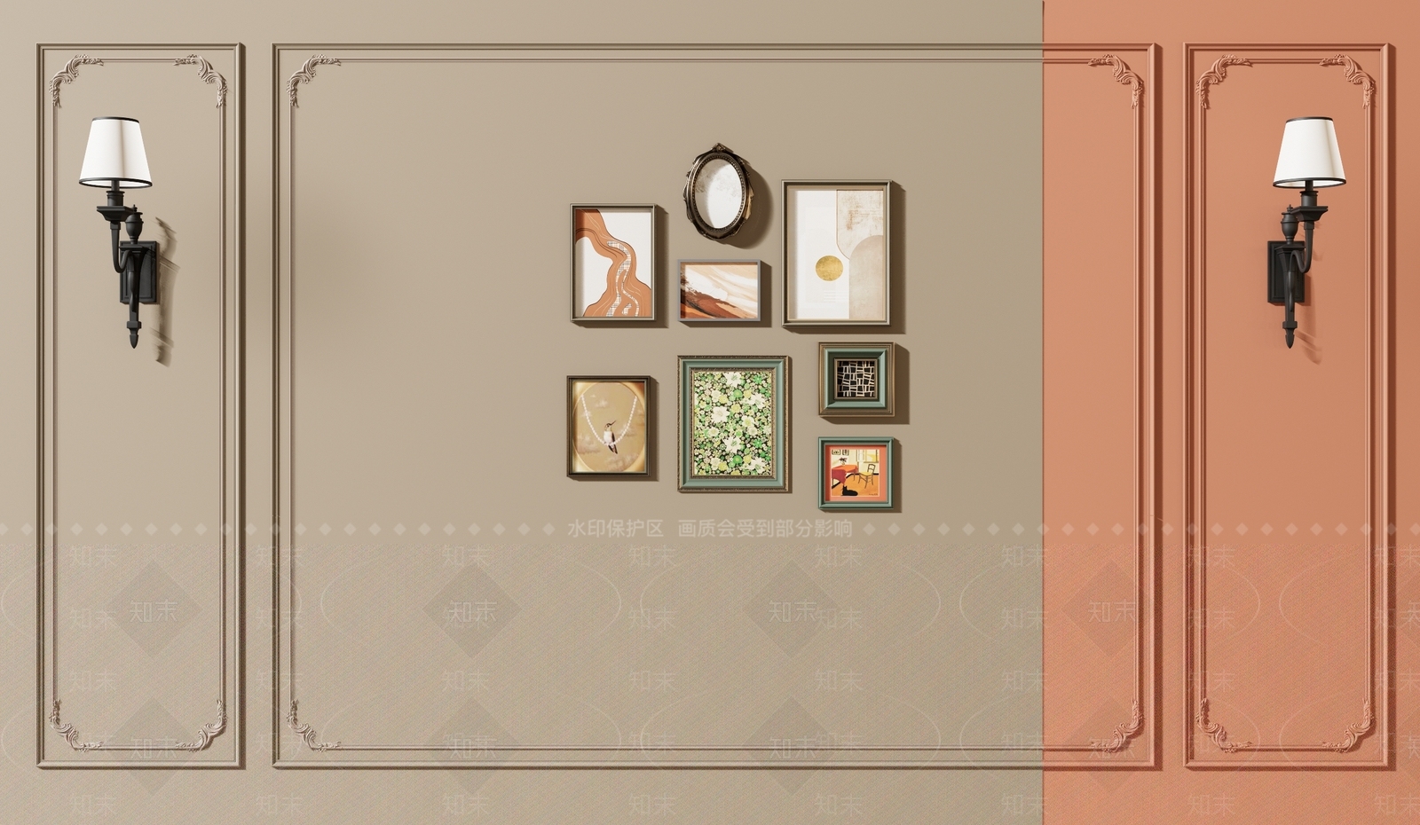 简欧雕花护墙板SU模型下载【ID:1157101280】