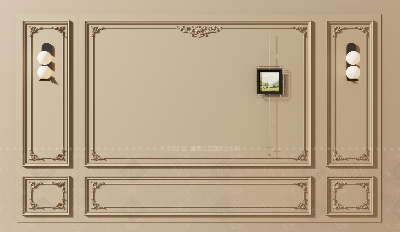 简欧雕花护墙板SU模型下载【ID:1157101303】