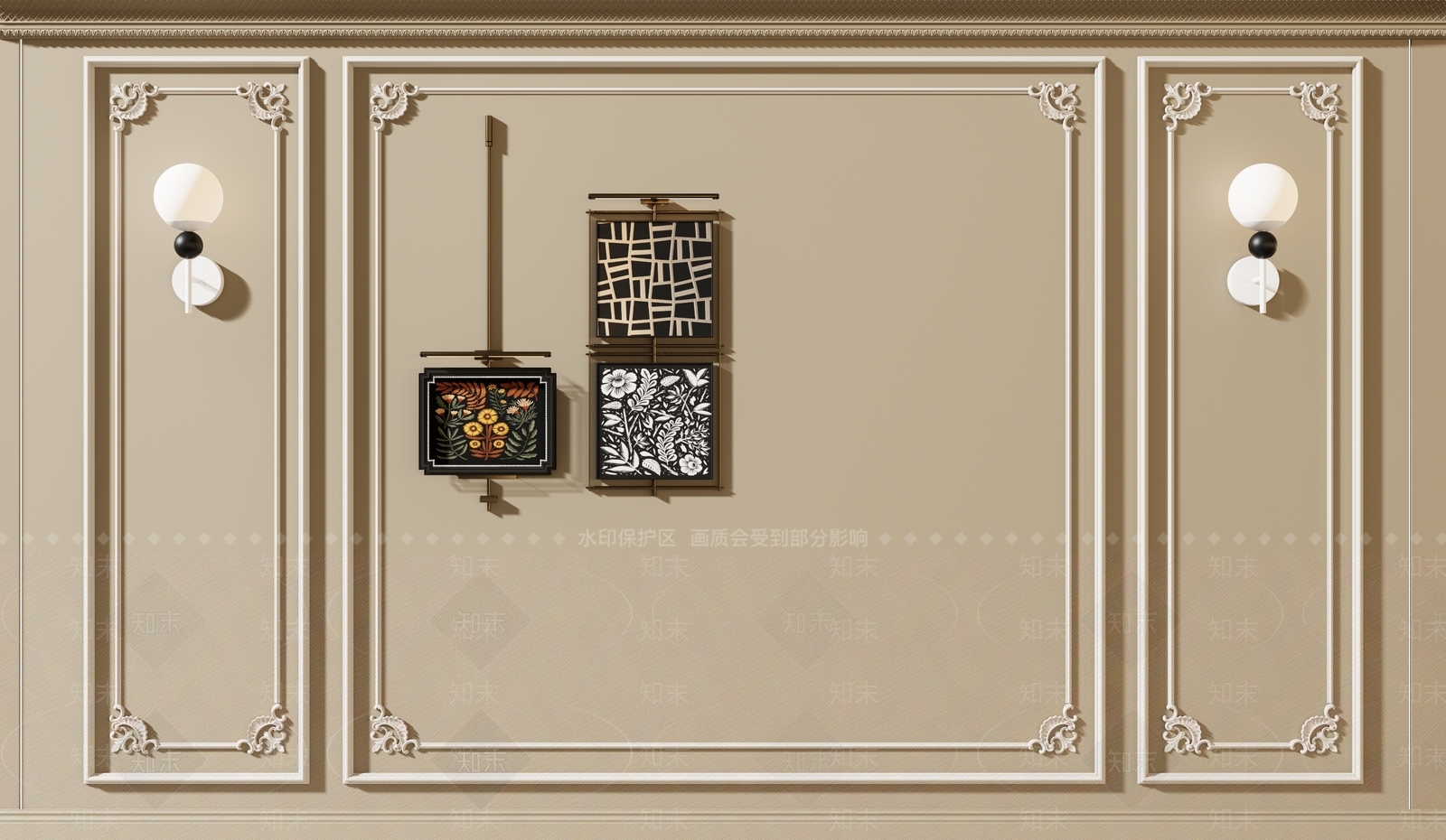 简欧雕花护墙板SU模型下载【ID:1157101308】