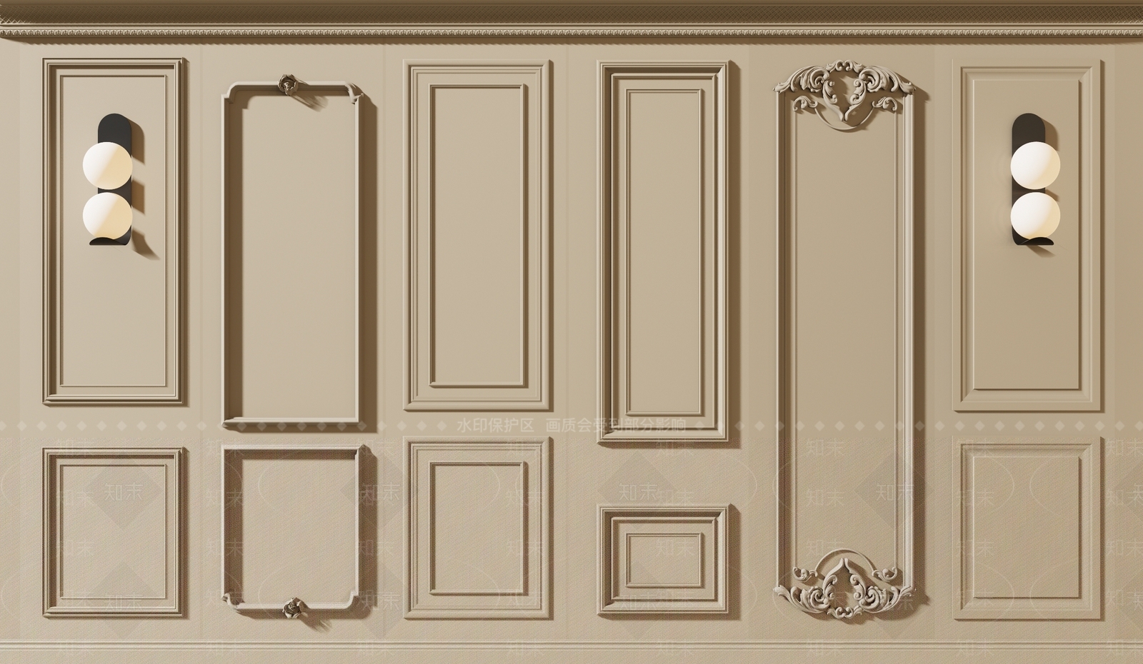 简欧雕花护墙板SU模型下载【ID:1157101457】