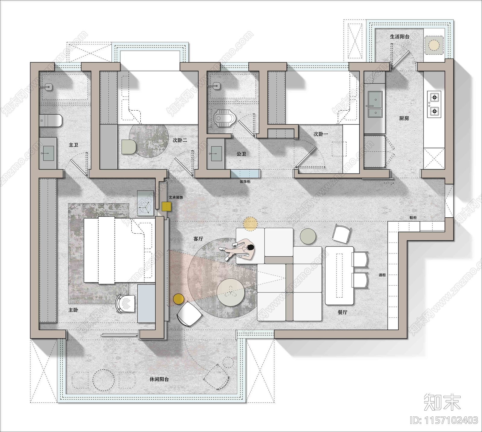 102平3版方案彩平PSD及施工图下载【ID:1157102403】