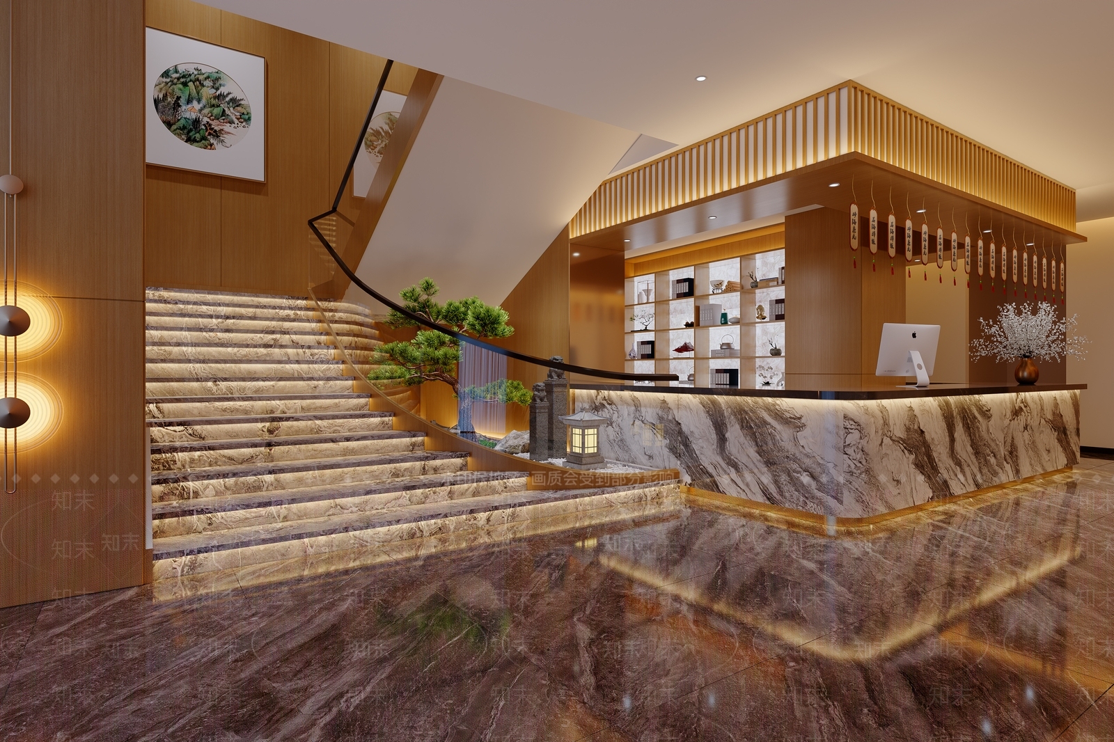新中式楼梯间3D模型下载【ID:1157106937】