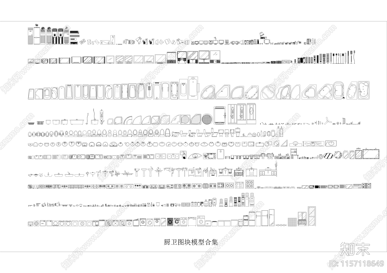 厨卫图块模型合计cad施工图下载【ID:1157118649】