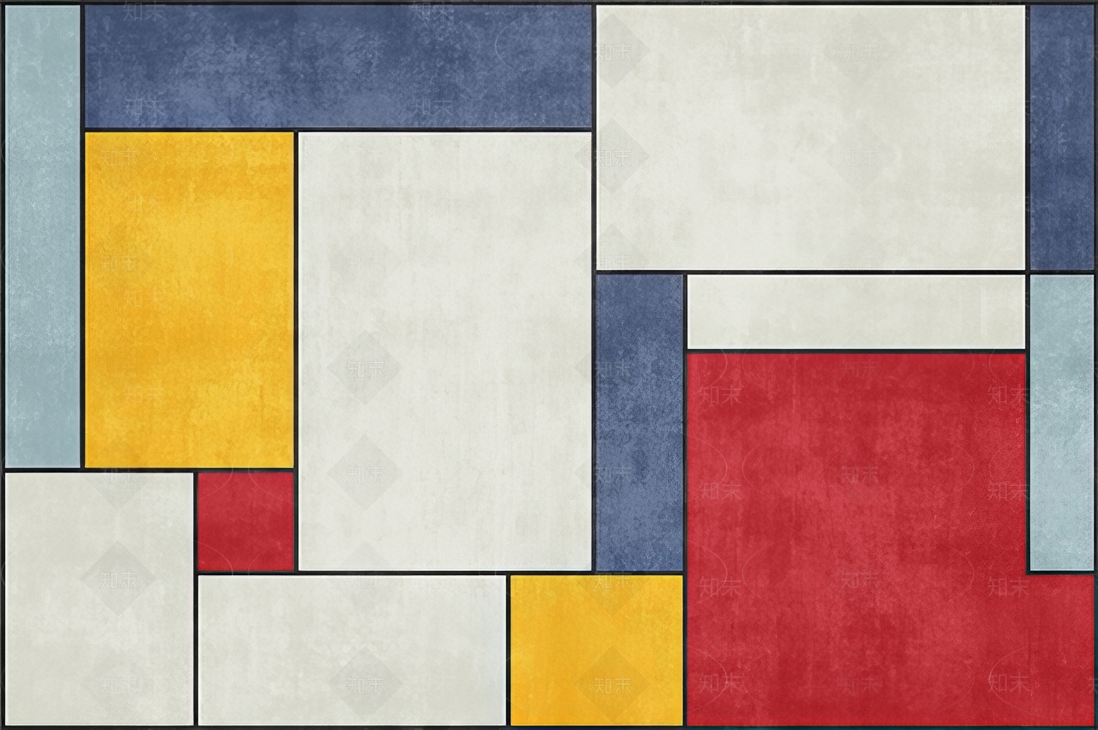 蒙德里安色块客厅地毯贴图下载【ID:1157126185】