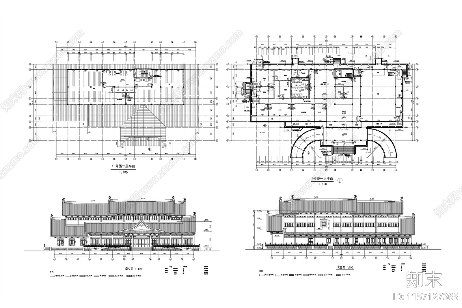 中式古建筑酒店商业中心cad施工图下载【ID:1157127365】