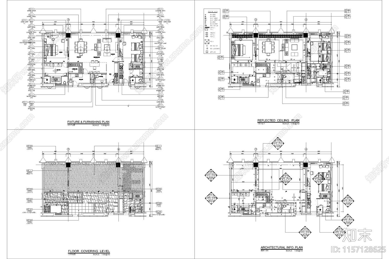 总经理套房效果图平立面全cad施工图下载【ID:1157128625】