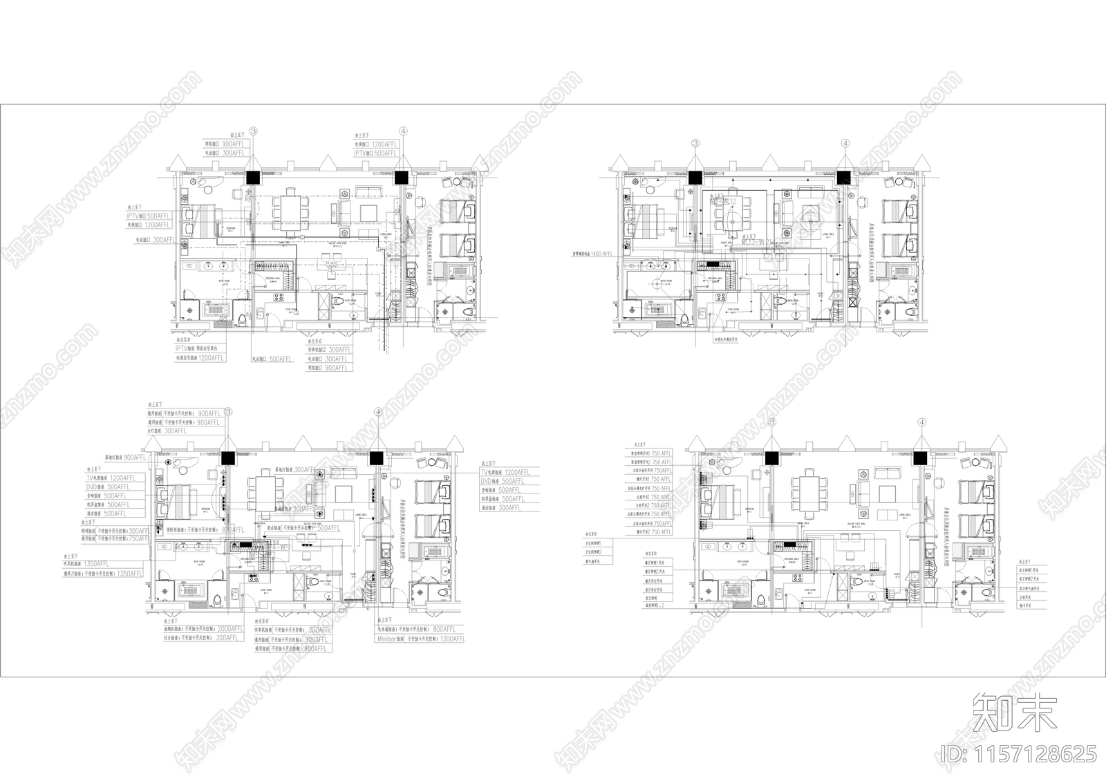 总经理套房效果图平立面全cad施工图下载【ID:1157128625】