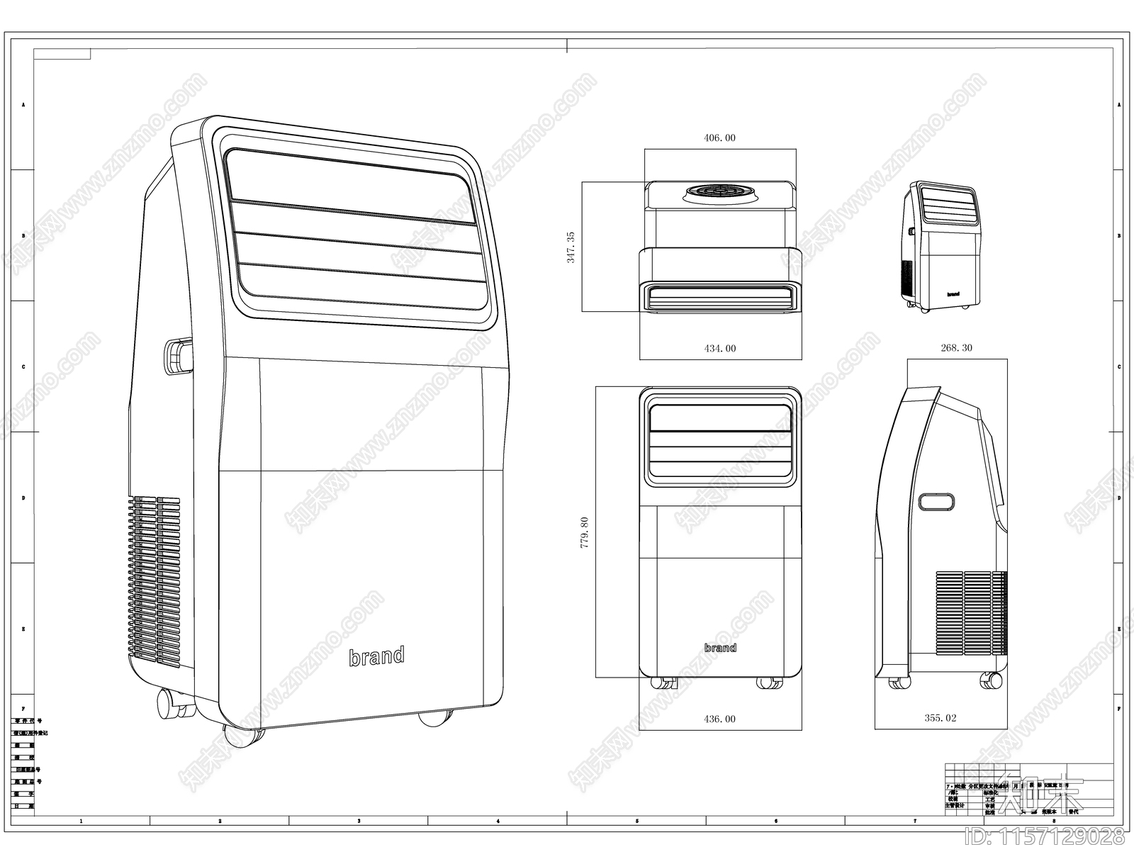 移动空调线稿图设计施工图下载【ID:1157129028】