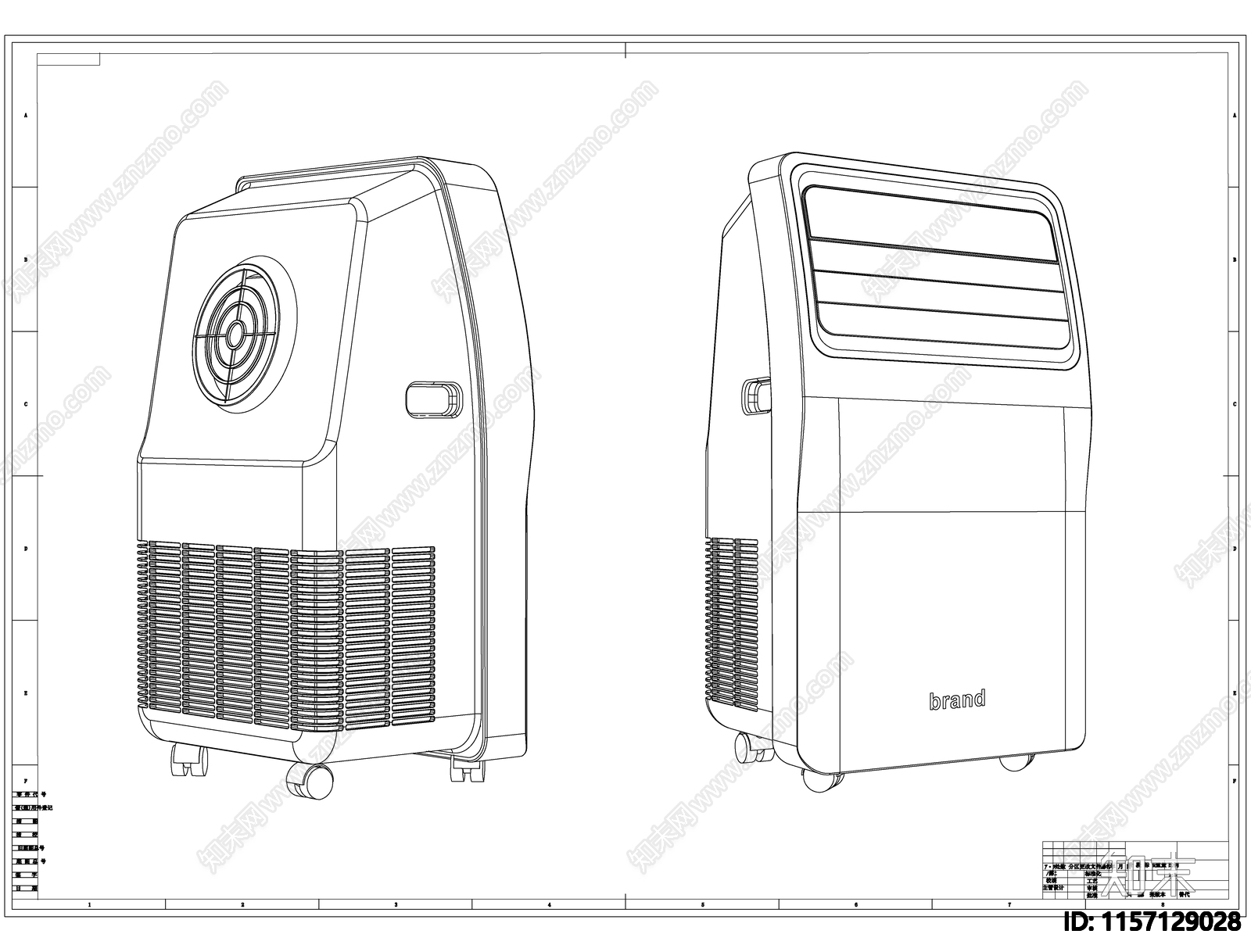 移动空调线稿图设计cad施工图下载【ID:1157129028】