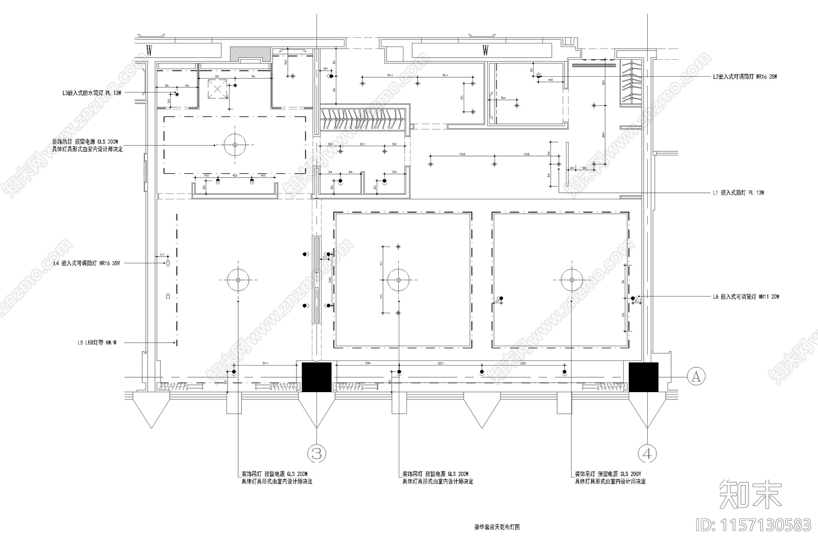 酒店豪华套房平立面全cad施工图下载【ID:1157130583】