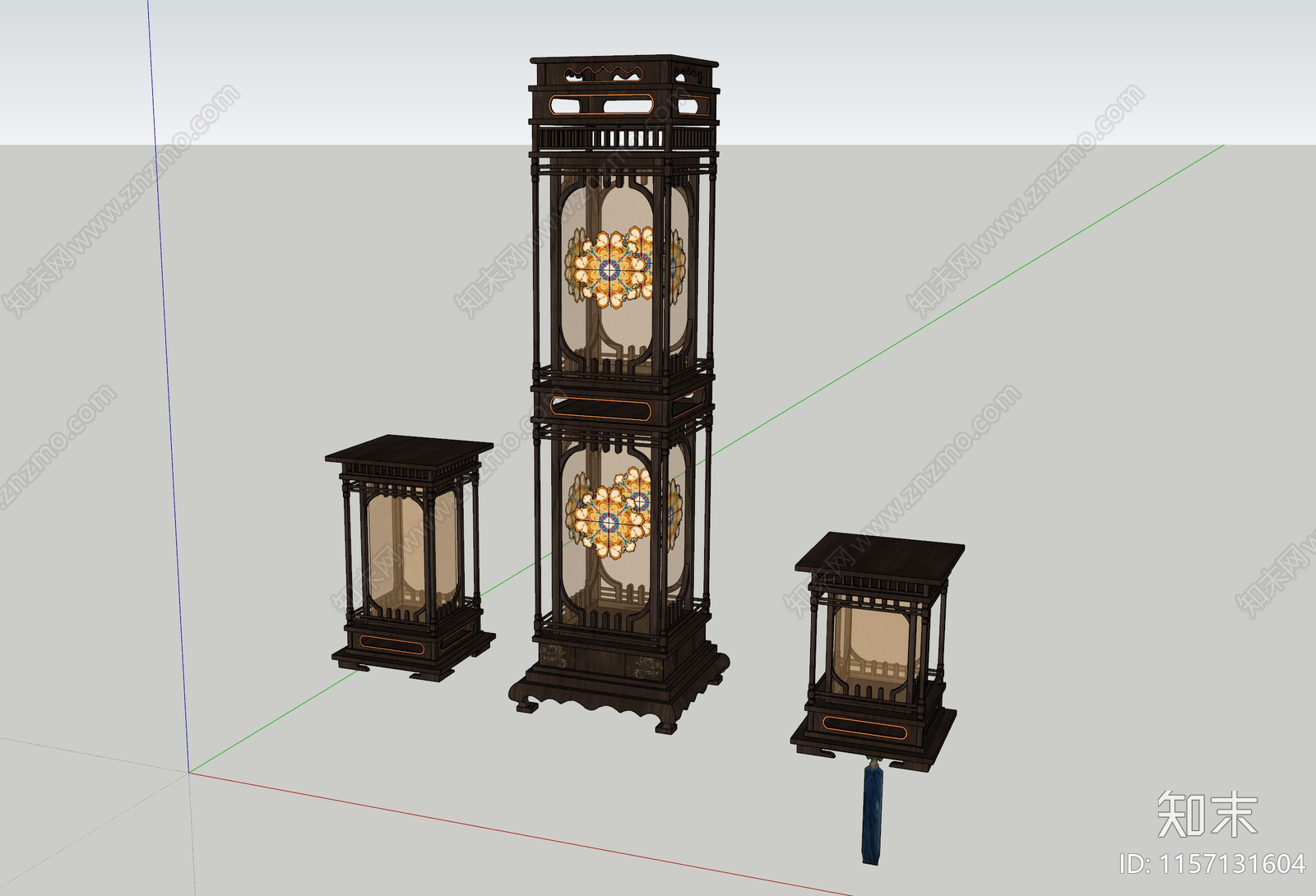 新中式古风灯笼三款SU模型下载【ID:1157131604】