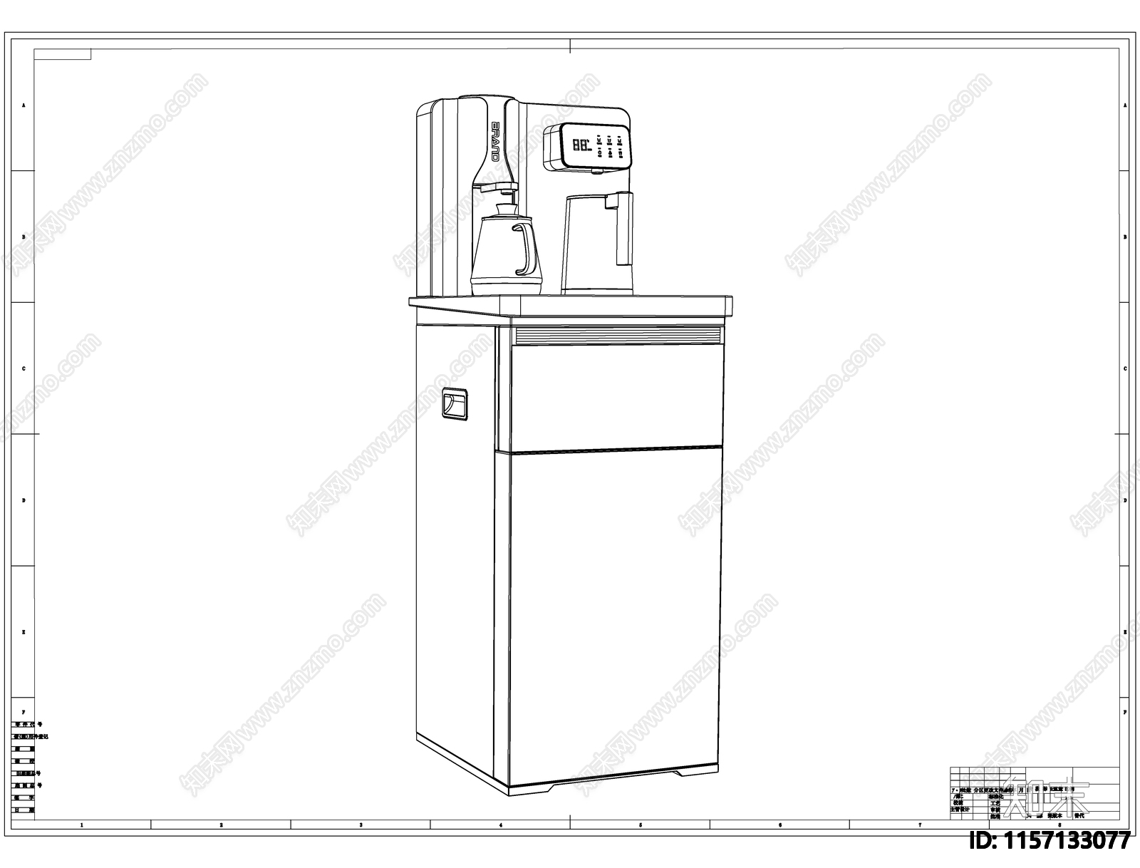 茶吧机线稿图设计cad施工图下载【ID:1157133077】